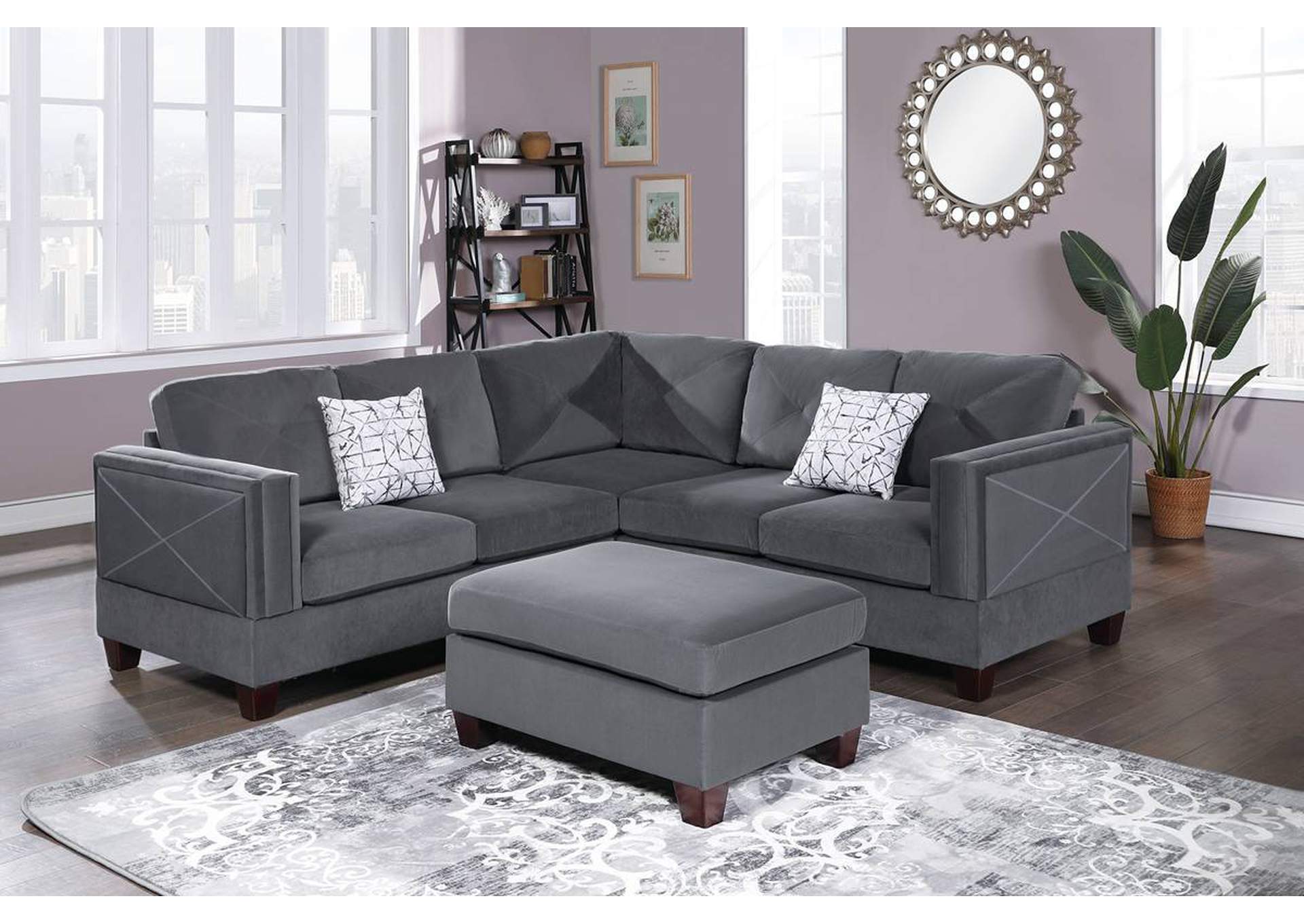 3-PC SECTIONAL W/2 ACCENT PILLOW (OTTOMAN INCLUDED),Poundex