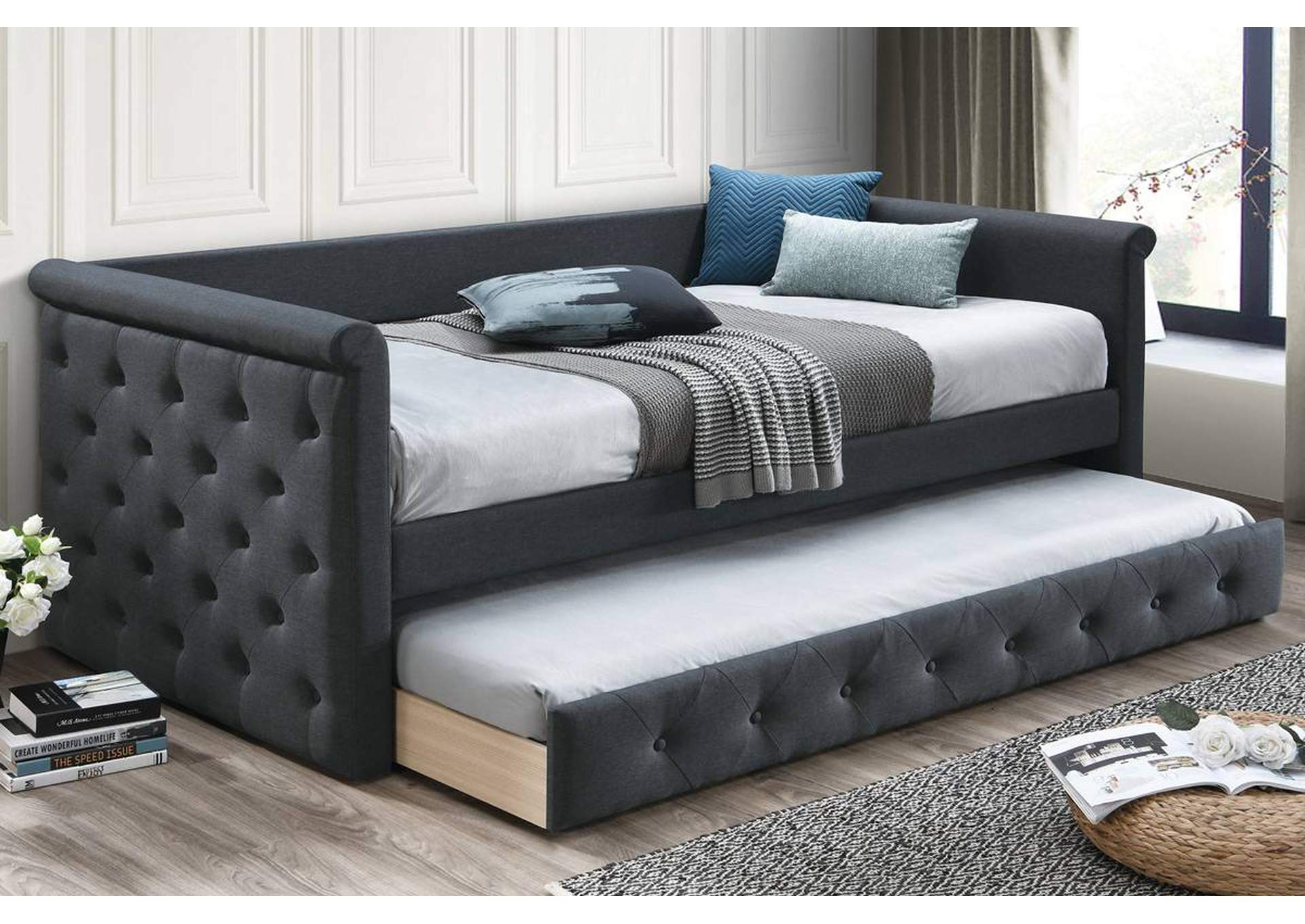 Day Bed w/ Slats + Trundle,Poundex