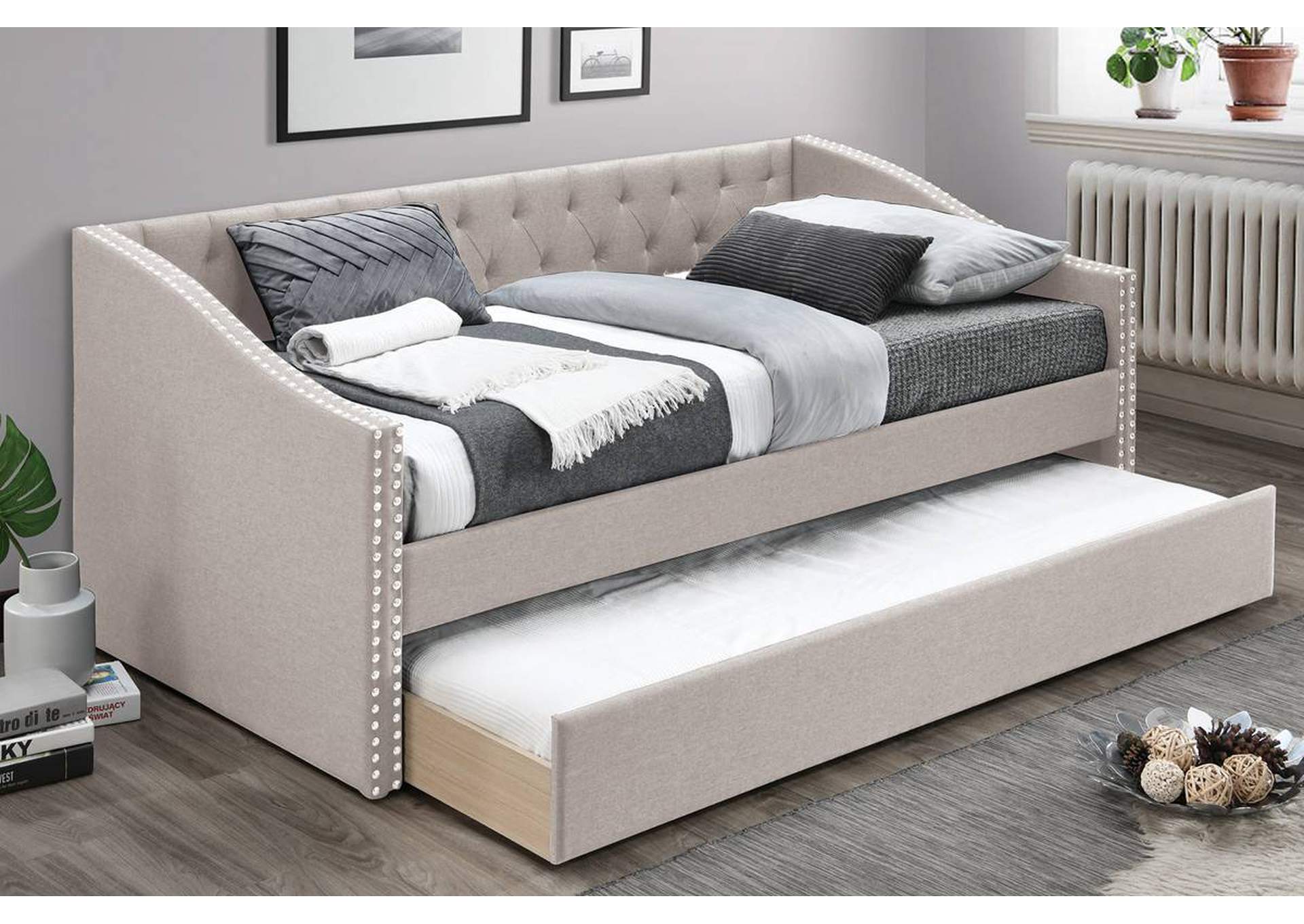 Day Bed w/ Slats + Trundle,Poundex