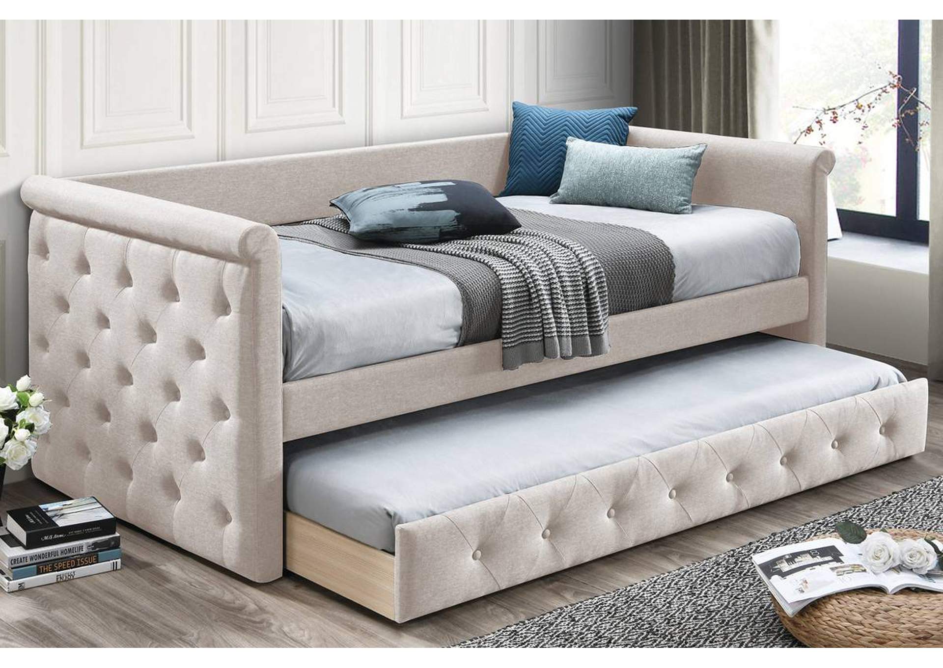 Day Bed w/ Slats + Trundle,Poundex