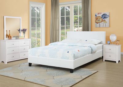 Image for White Upholstered Platform Queen Bed