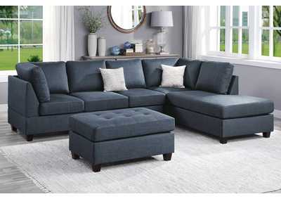 Image for 3-PC SECTIONAL SET DARK BLUE DORRIS FABRIC