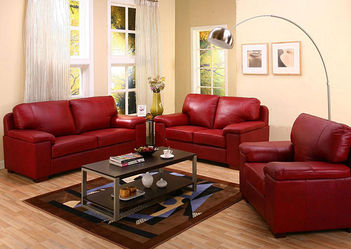 Bonaventure Red Leather Sofa Loveseat, Bobs Leather Sofa