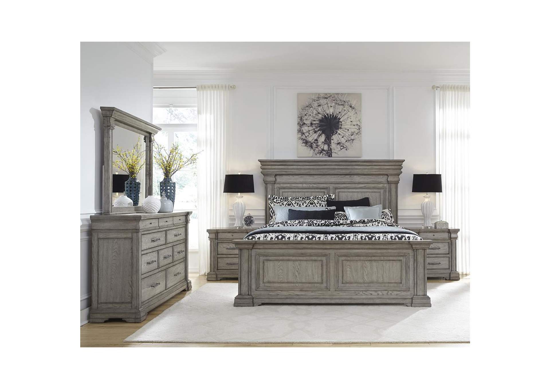 Madison Ridge Heritage Taupe Panel Queen Bedroom Set W/ Dresser & Mirror,Pulaski Furniture