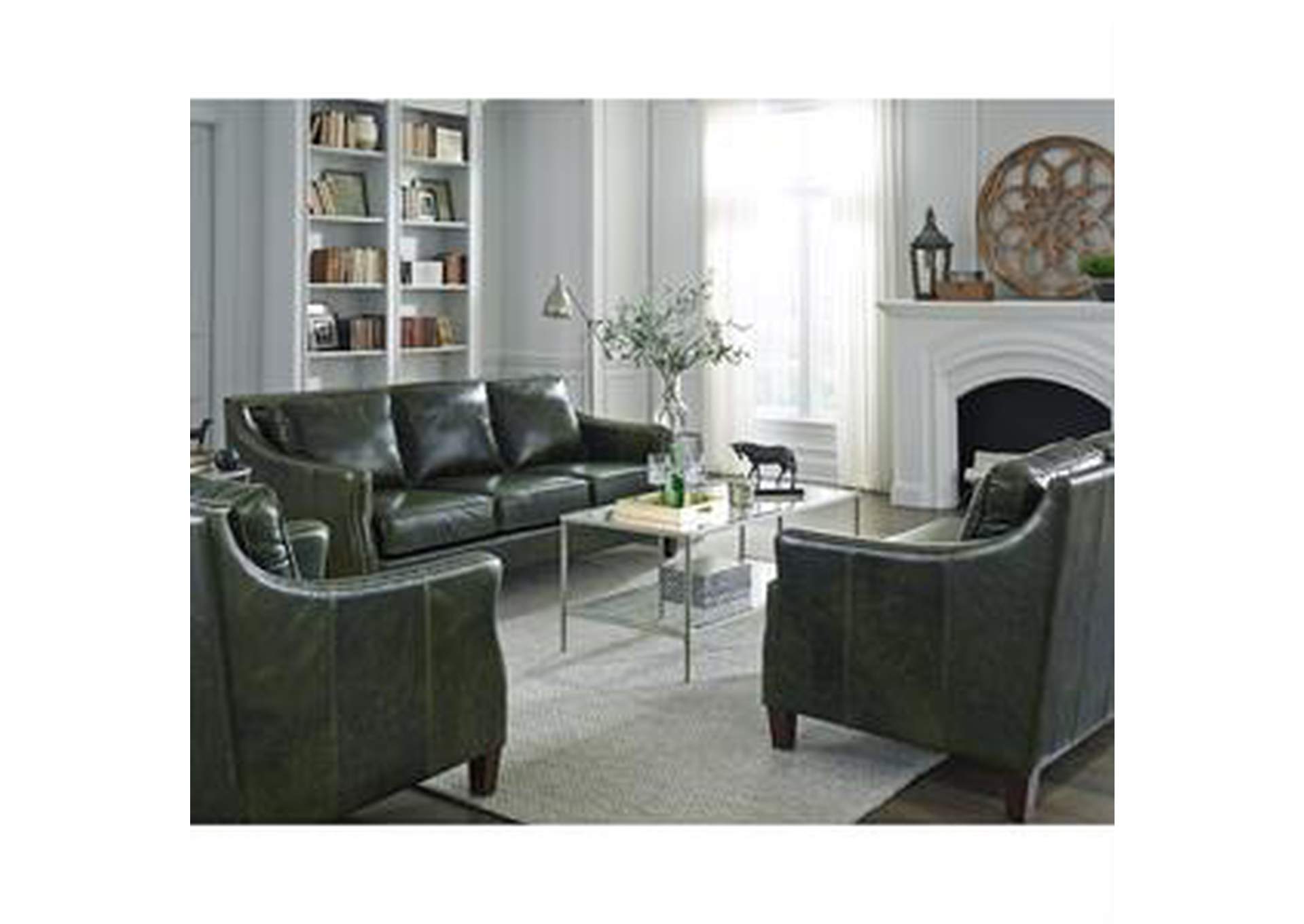 Miles Fescue Green Leather Sofa Set W/ Sofa & Loveseat,Pulaski Furniture