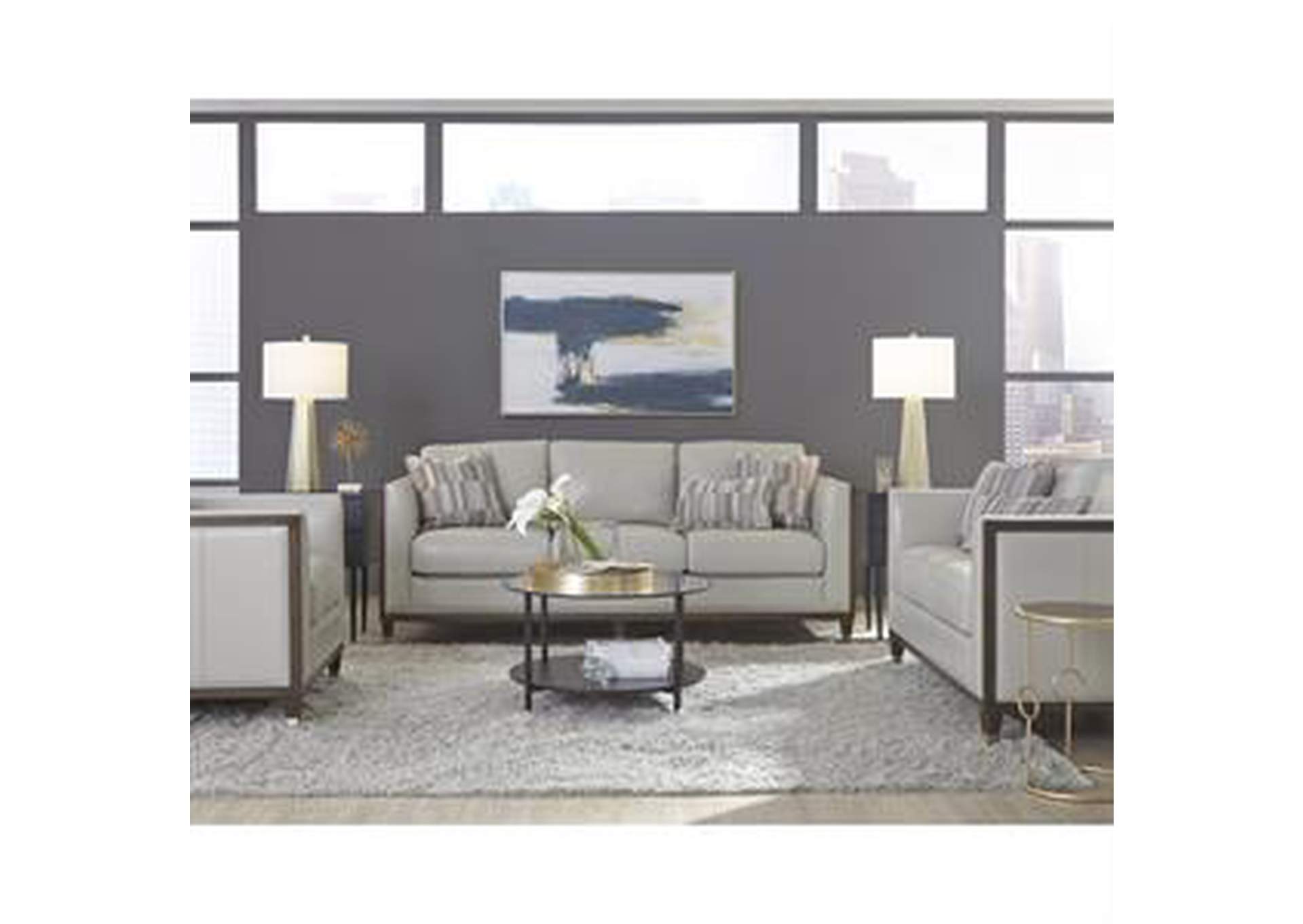 Addison Frost Grey Leather Sofa Set W/ Sofa, Armchair & Loveseat,Pulaski Furniture