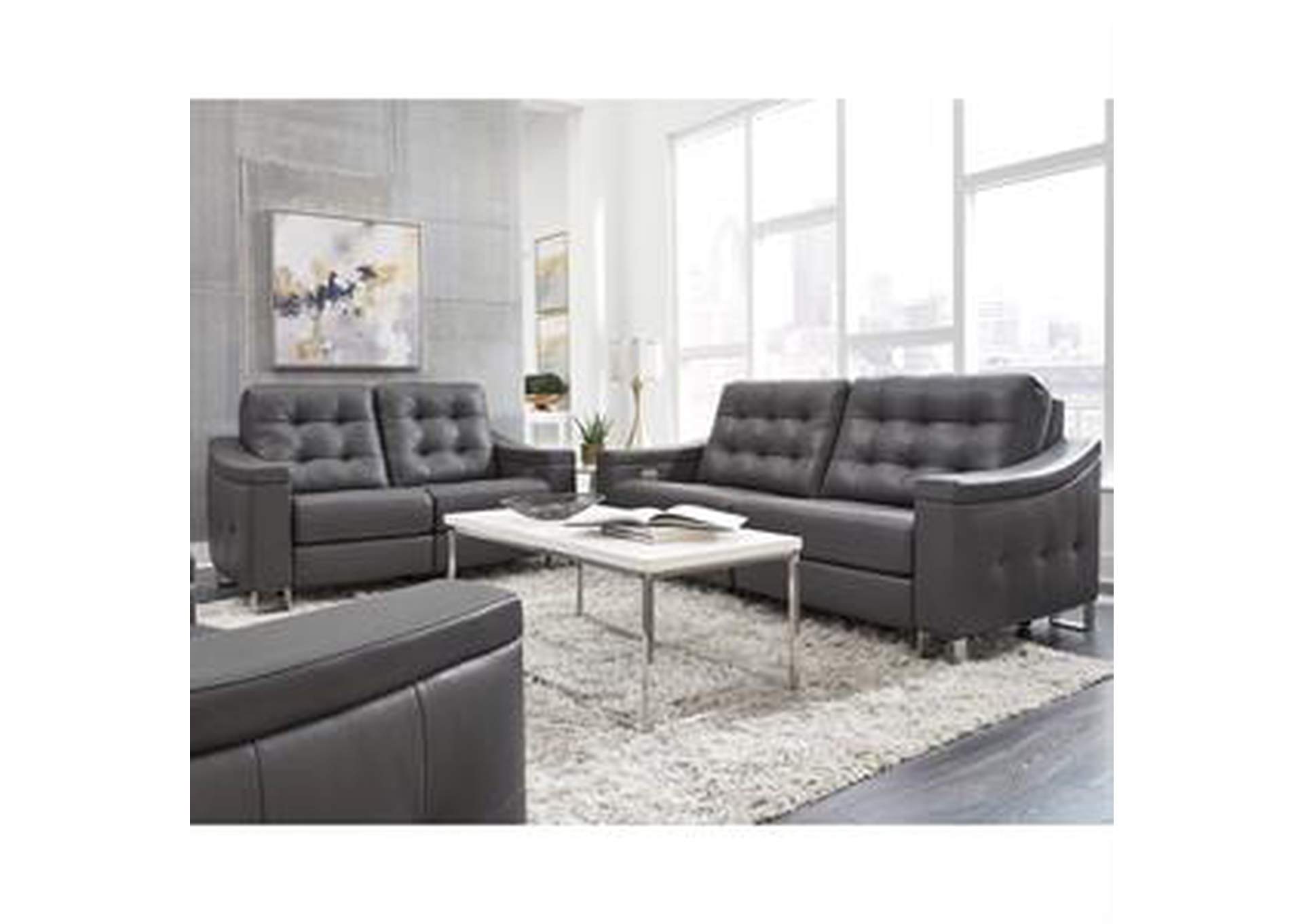 Parker Motion Storm Gray Leather Sofa Set W/ Sofa & Loveseat,Pulaski Furniture
