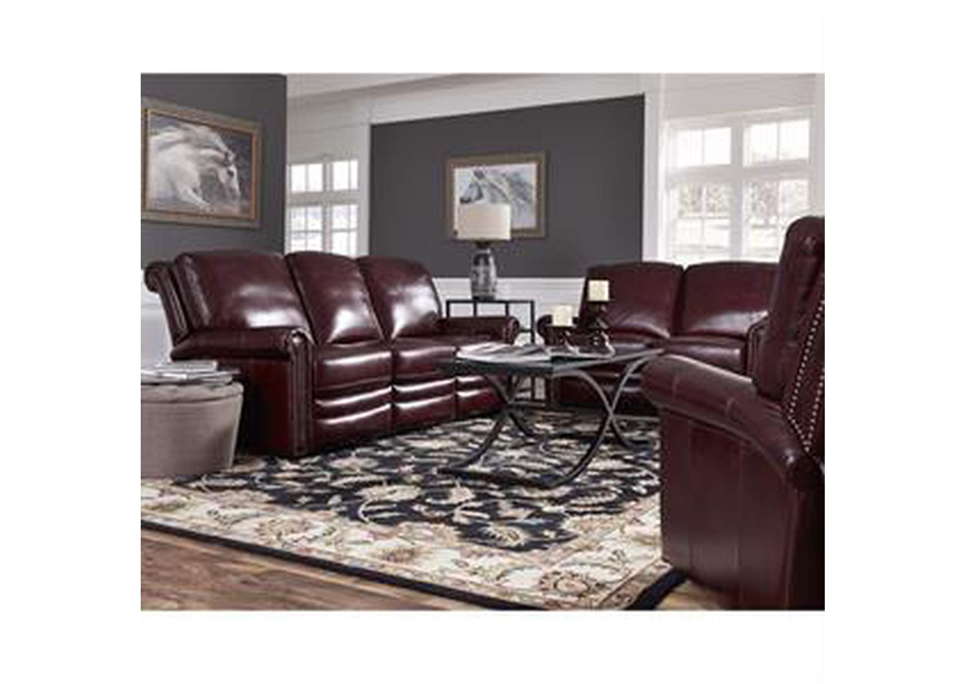 Grant Deep Merlot Red Leather Power Sofa Set W/ Sofa, Armchair & Loveseat,Pulaski Furniture