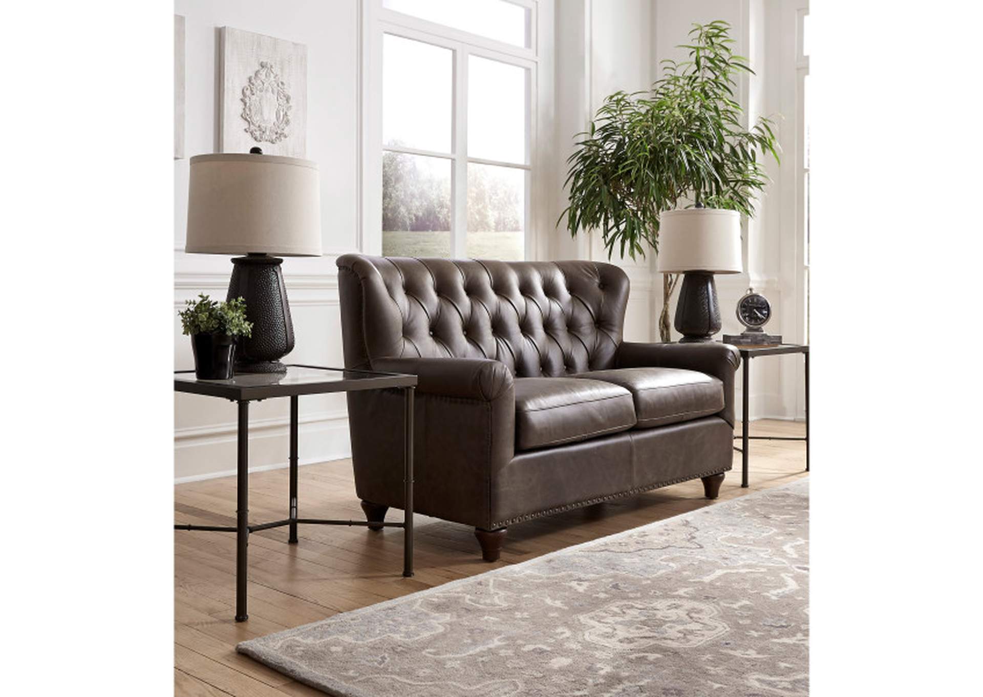 Charlie Tufted Leather Loveseat in Heritage Brown,Pulaski Furniture