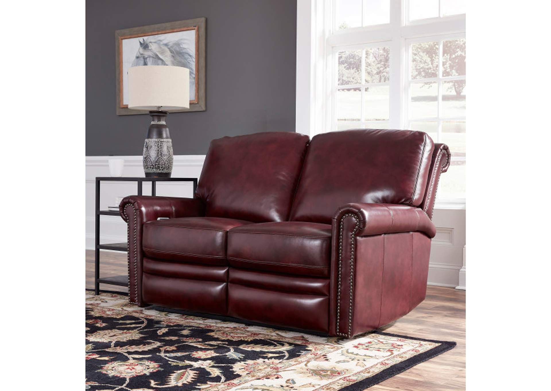 Grant Leather Power Reclining Loveseat in Merlot Red,Pulaski Furniture