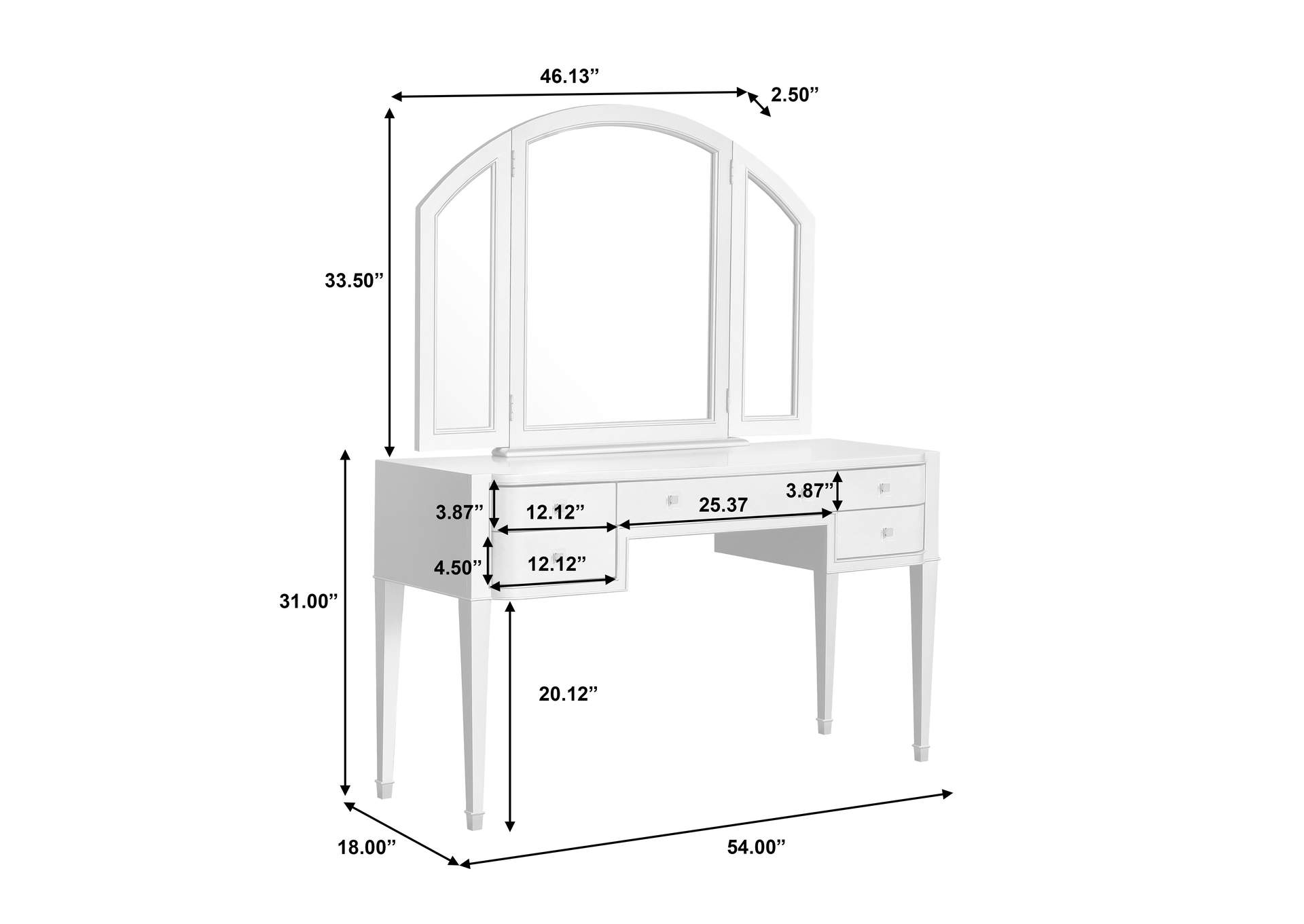 Zoey 5 Drawer Vanity Dressing Table,Pulaski Furniture