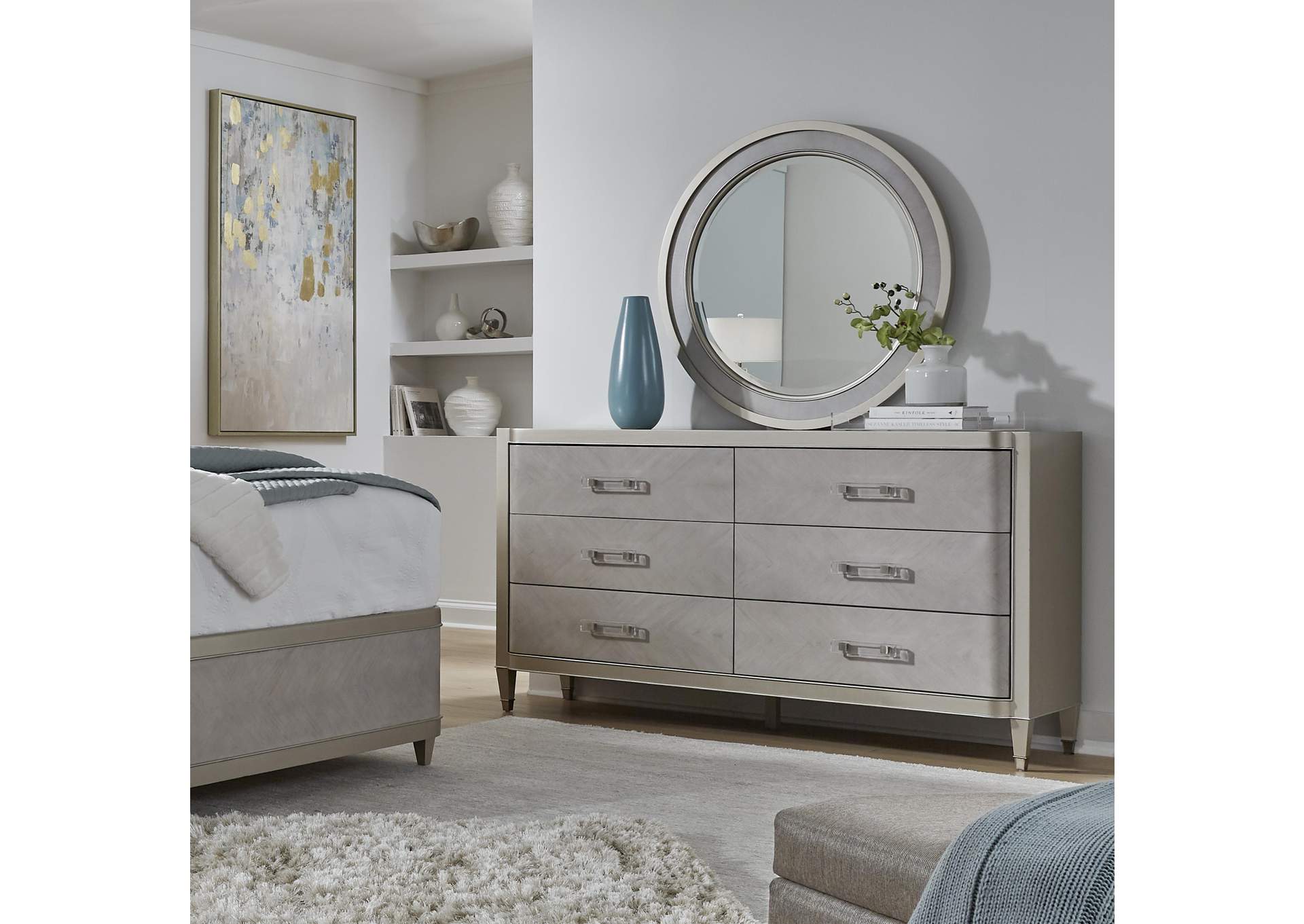 Zoey 6 Drawer Dresser with Round Beveled Mirror,Pulaski Furniture