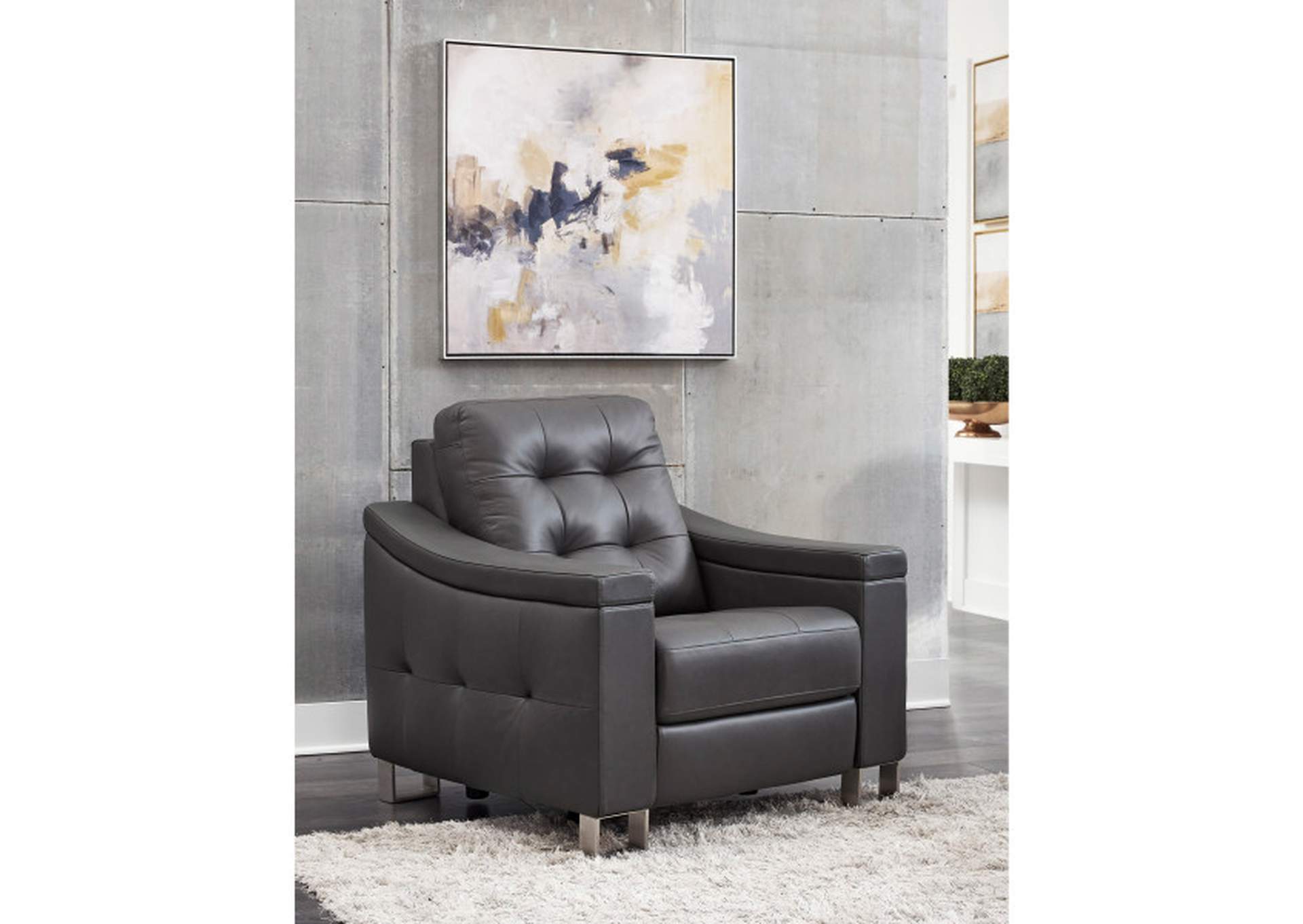 Parker Tufted Leather Power Recliner in Storm Grey,Pulaski Furniture