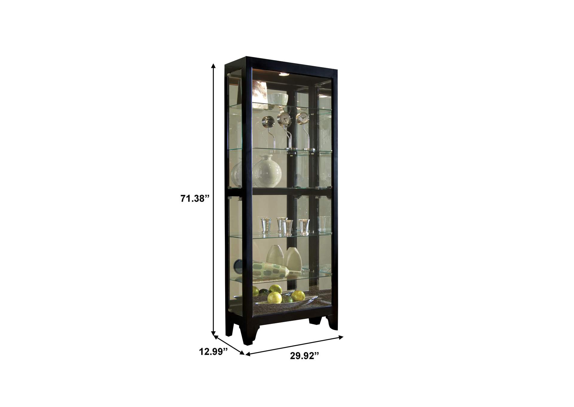 Lighted Gallery Style 5 Shelf Curio Cabinet in Onyx Black,Pulaski Furniture