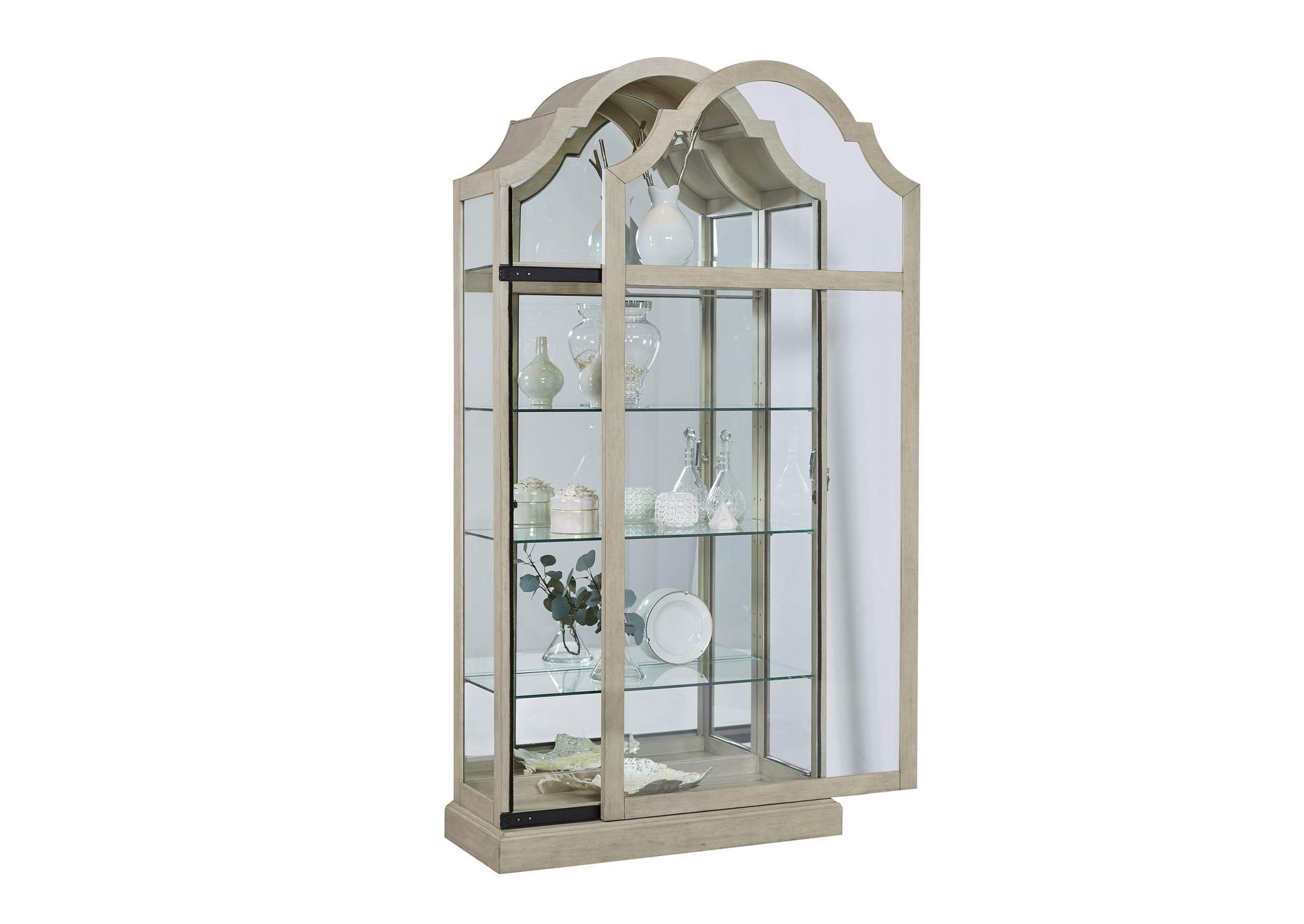 Mirrored Back Sliding Door Curio with Puck Light,Pulaski Furniture