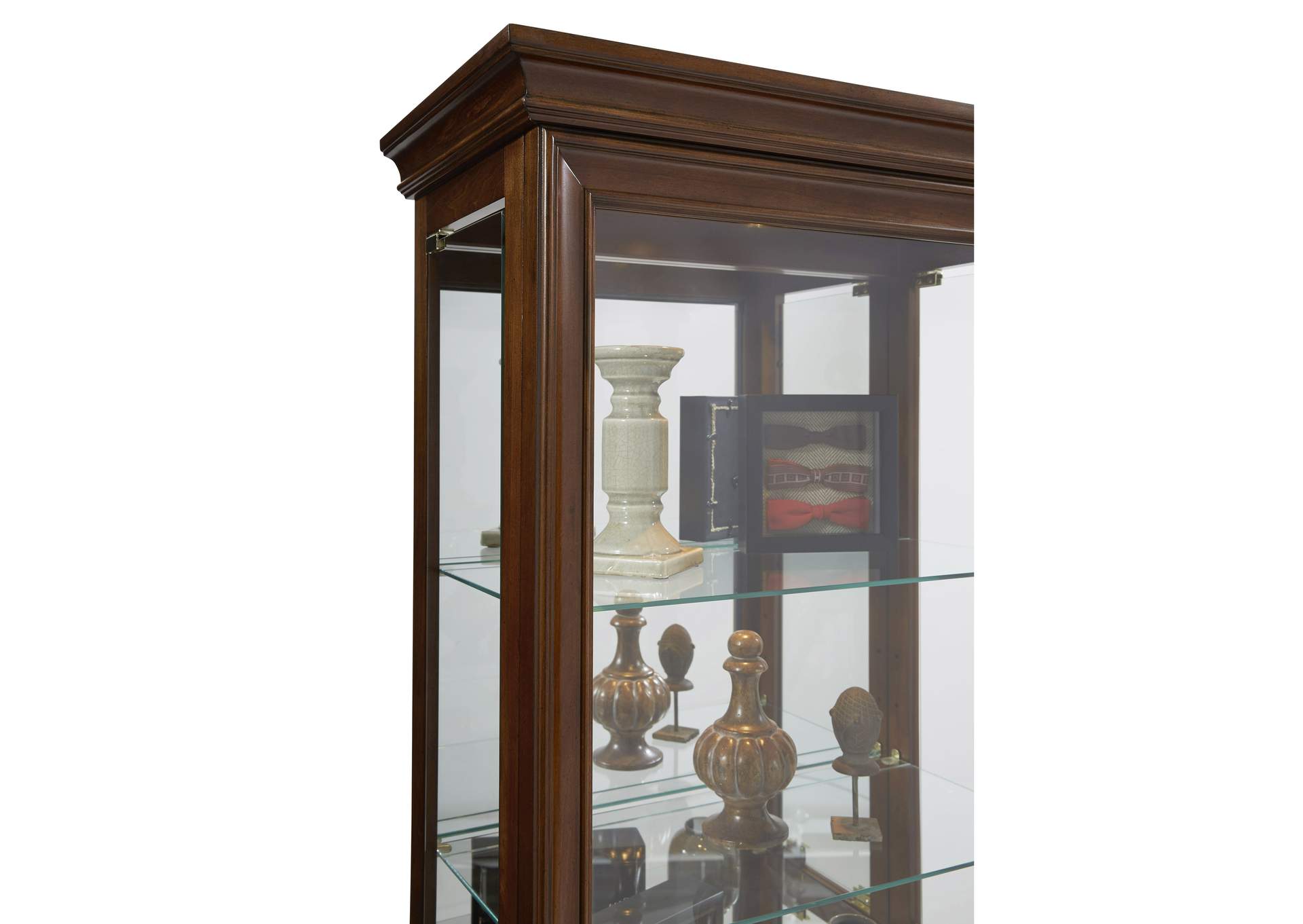 Mirrored 5 Shelf Gallery Curio Cabinet in Oak Brown,Pulaski Furniture