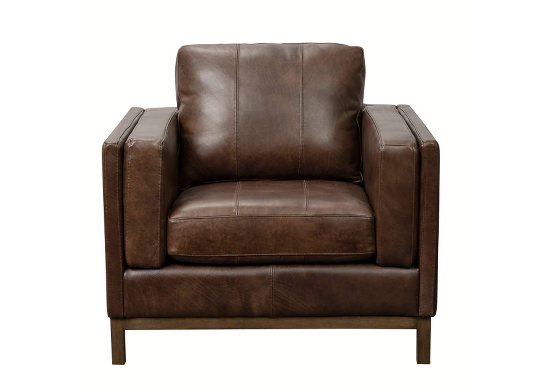 Drake Brown Leather Accent Chair with Wooden Base,Pulaski Furniture