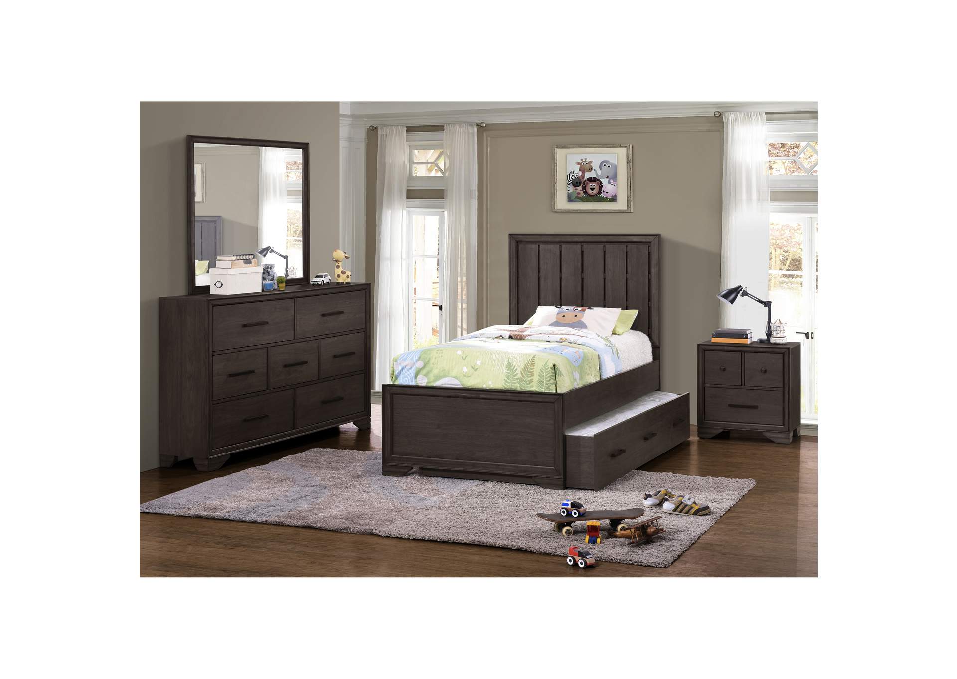 Kids Full Panel Bed with Trundle in Espresso Brown,Pulaski Furniture