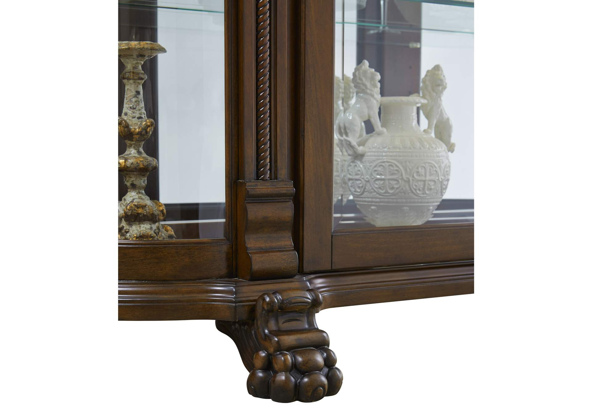 Lighted Curved Front 4 Shelf Curio Cabinet in Maple Brown,Pulaski Furniture