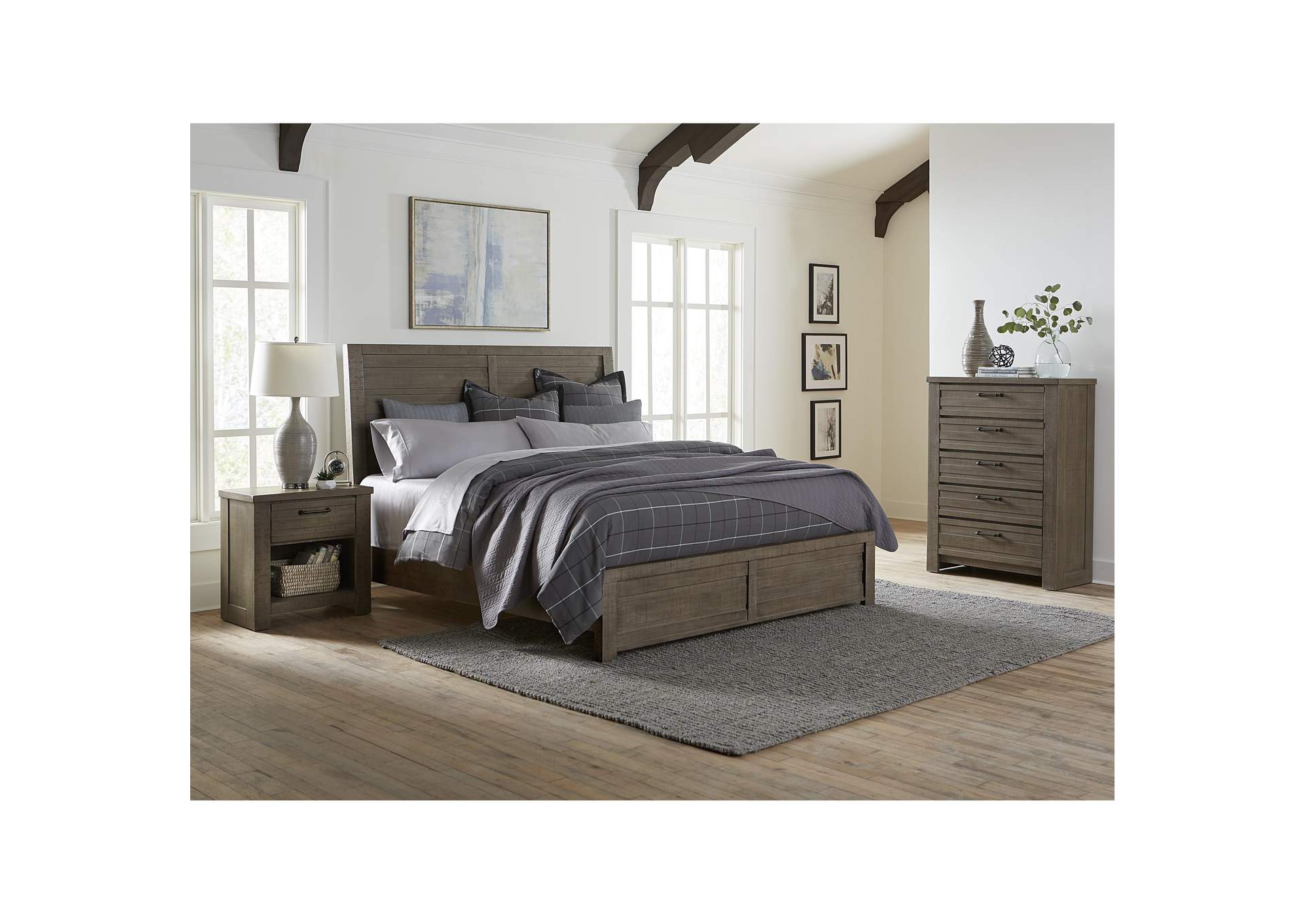 Ruff Hewn Queen Panel Bed in Weathered Taupe,Pulaski Furniture