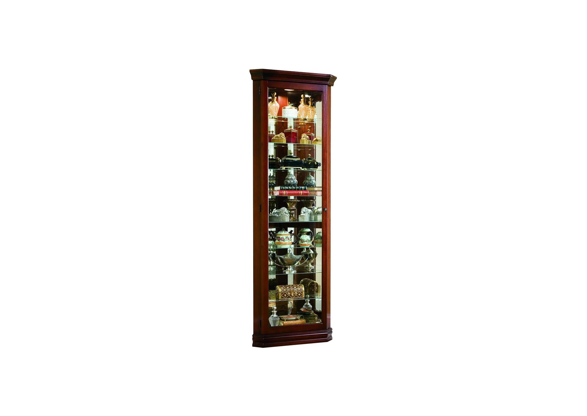 Lighted 8 Shelf Corner Curio Cabinet in Victorian Brown,Pulaski Furniture