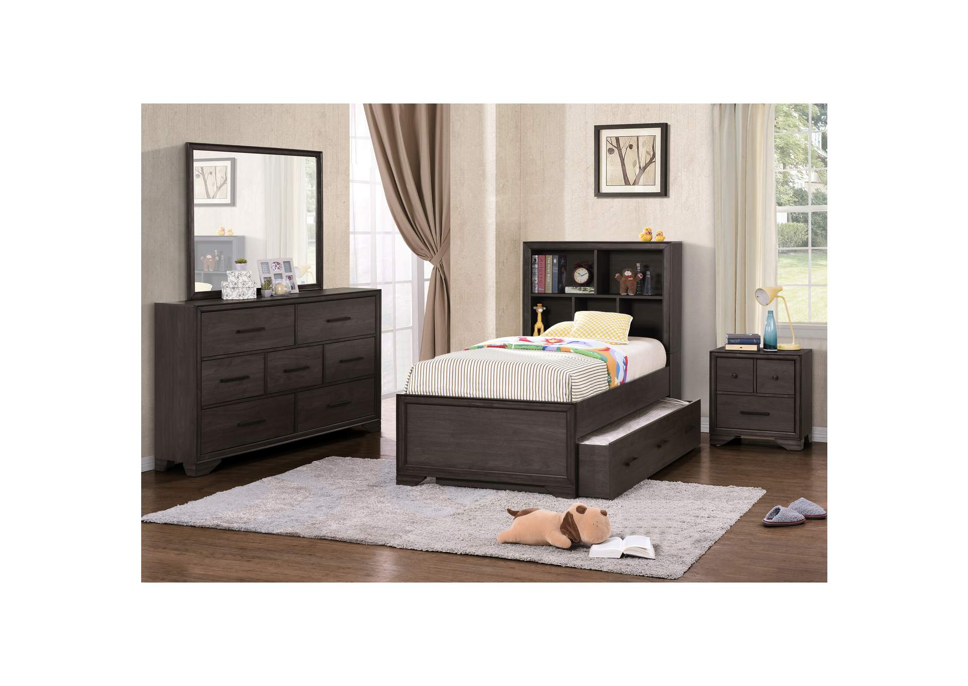 Three Drawer Youth Nightstand with USB in Brown,Pulaski Furniture