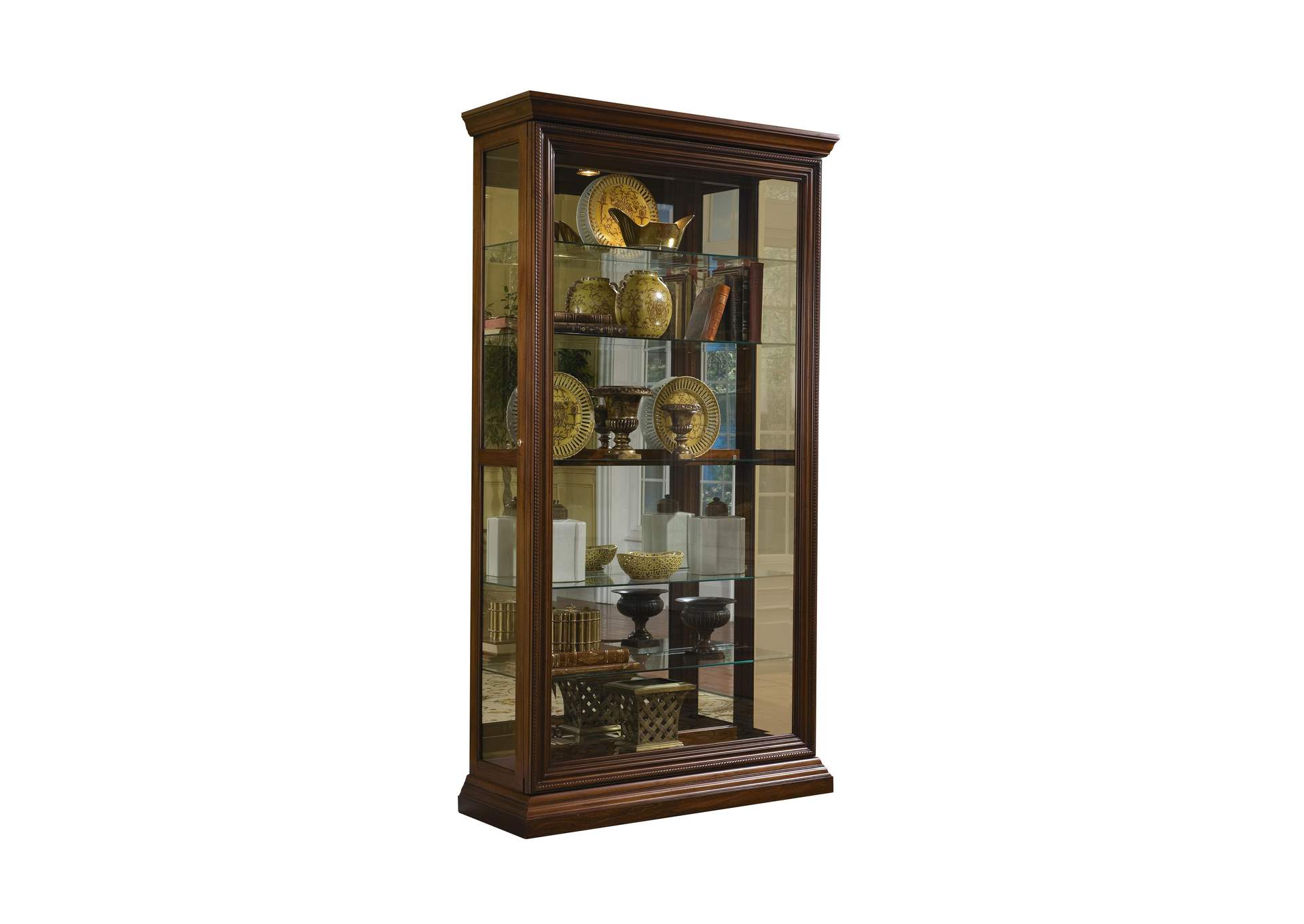 Edwardian 5 Shelf Sliding Door Curio Cabinet in Oak Brown,Pulaski Furniture