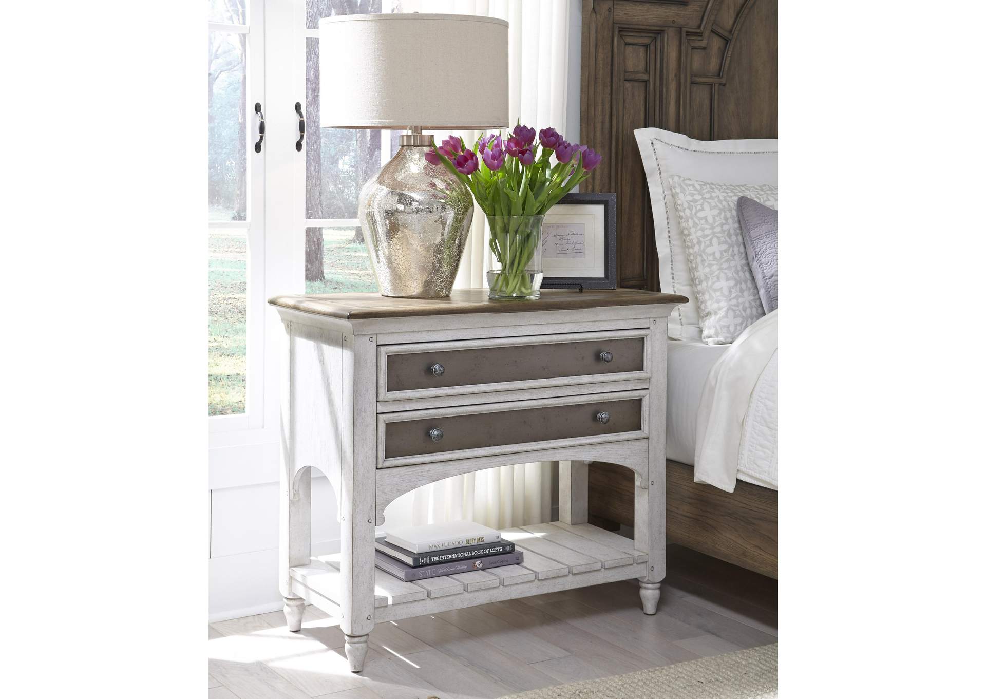 Glendale Estates 2 Drawer USB Charging Open Nightstand,Pulaski Furniture