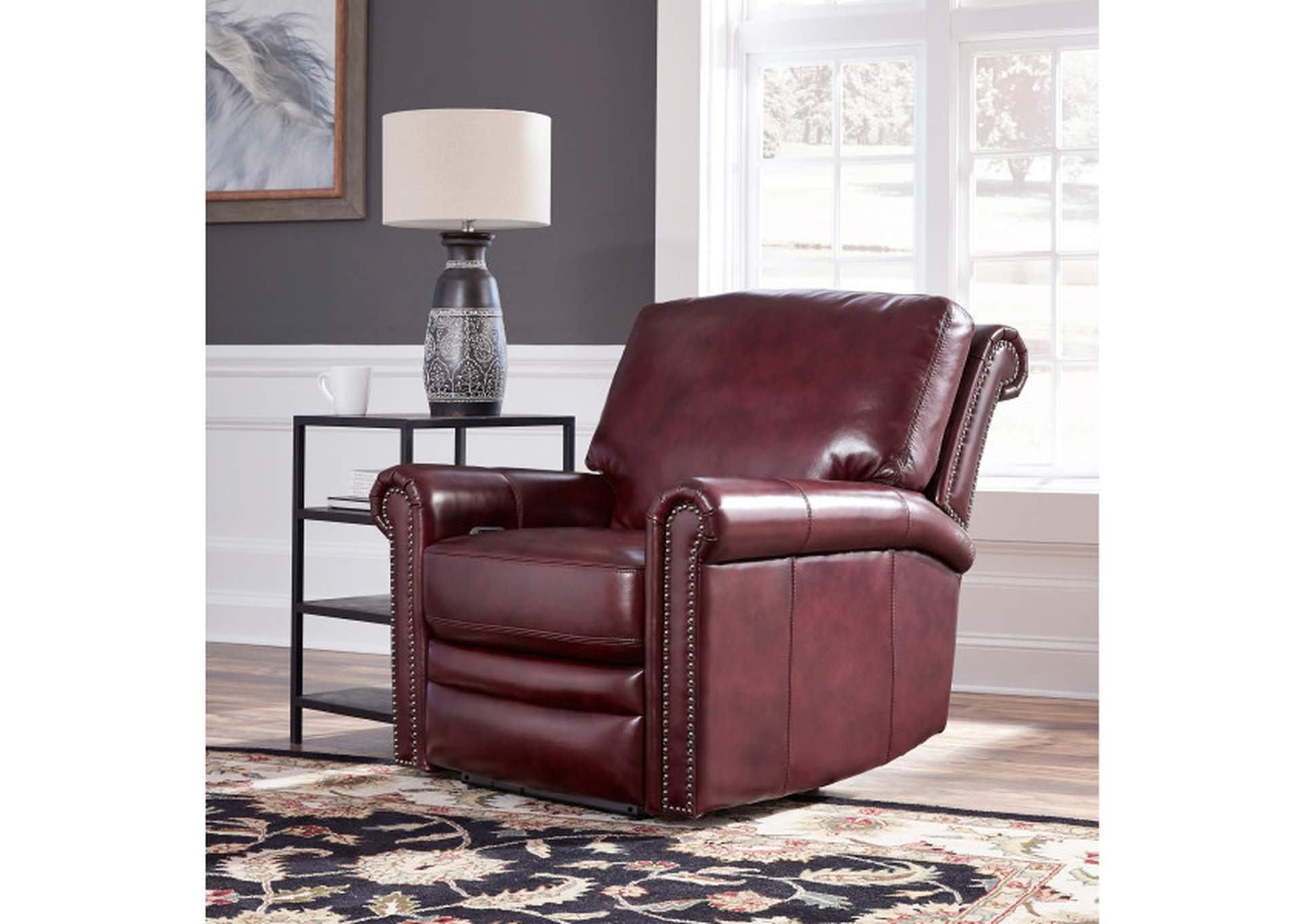 Grant Leather Power Recliner in Deep Merlot Red,Pulaski Furniture