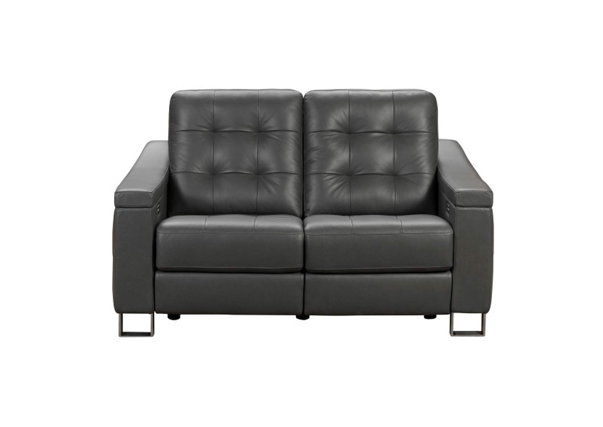 Tufted Leather Power Reclining Loveseat in Storm Gray,Pulaski Furniture