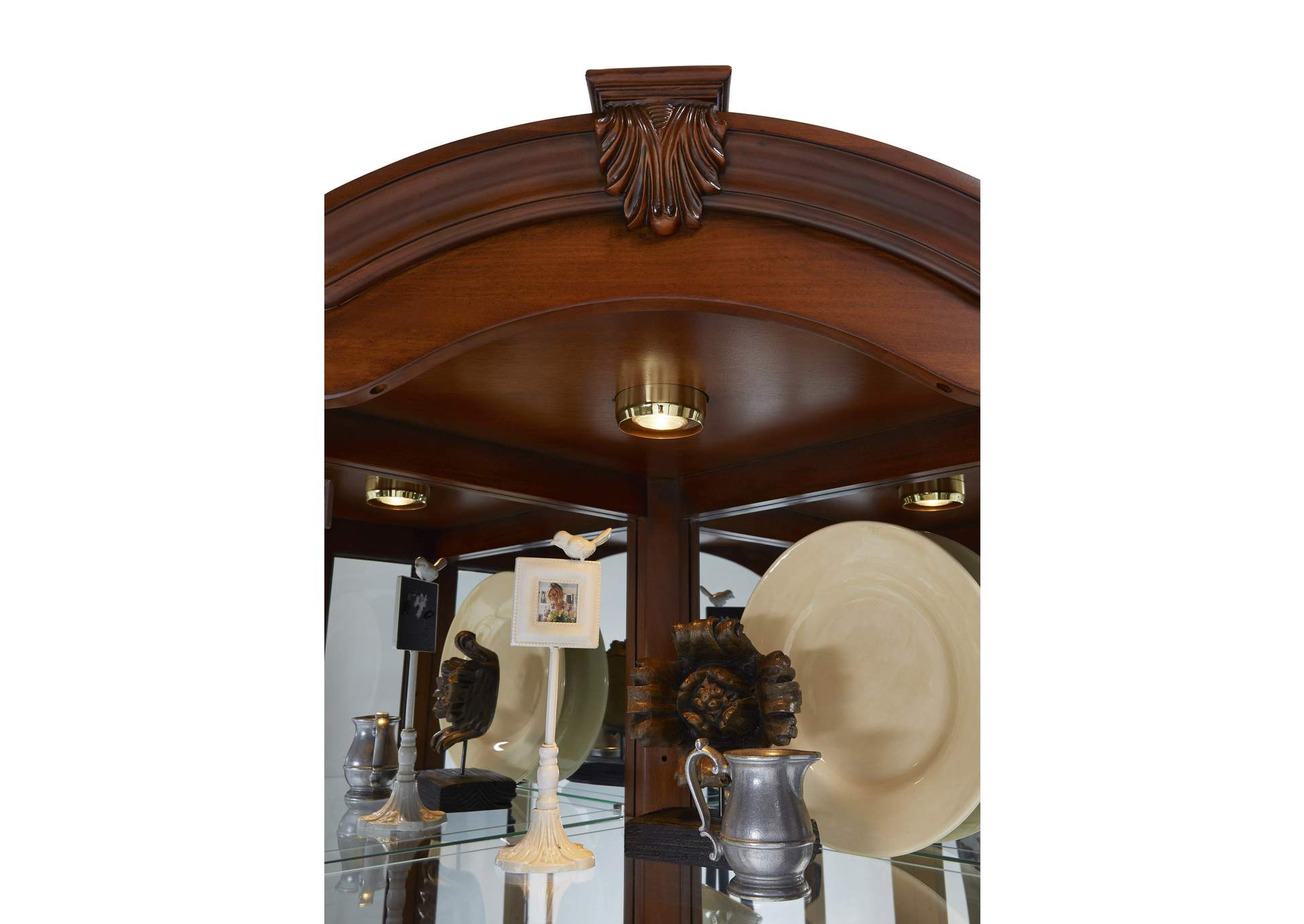 Mirrored Corner Curio Cabinet in Warm Cherry Brown,Pulaski Furniture