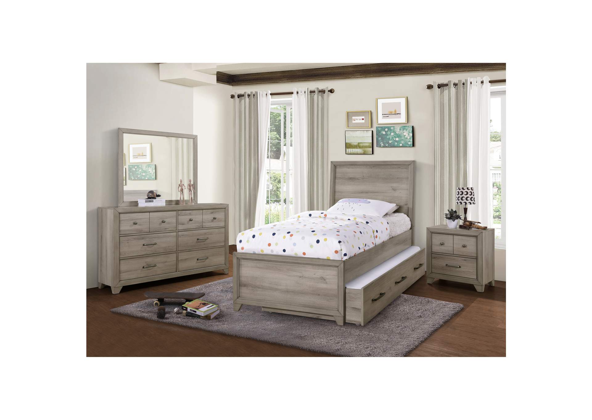Kids Twin Panel Bed with Trundle in River Birch Brown,Pulaski Furniture