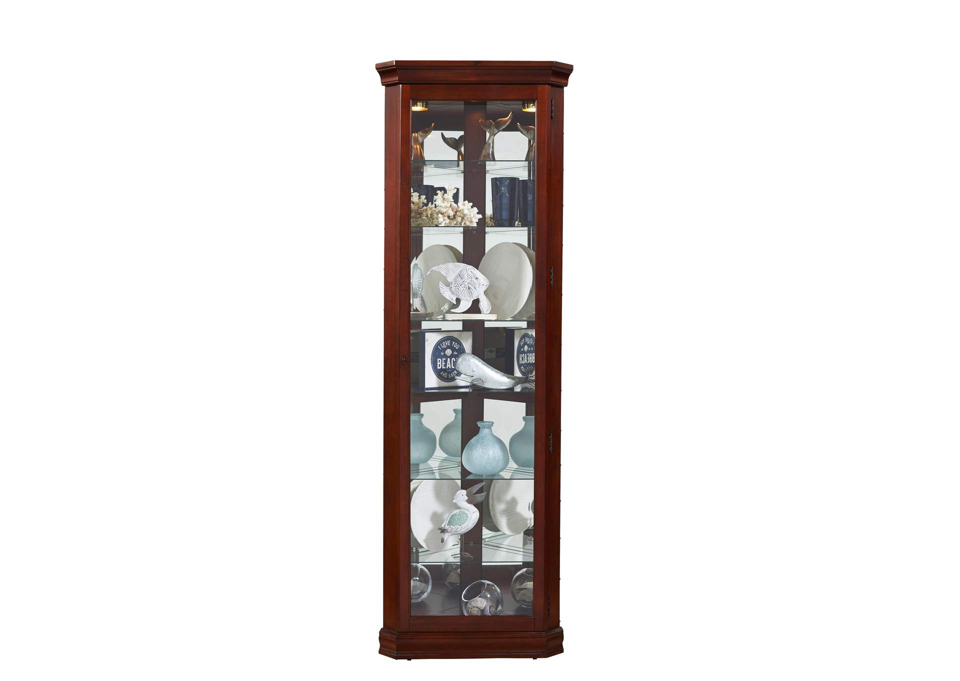 Lighted 8 Shelf Corner Curio Cabinet in Victorian Brown,Pulaski Furniture