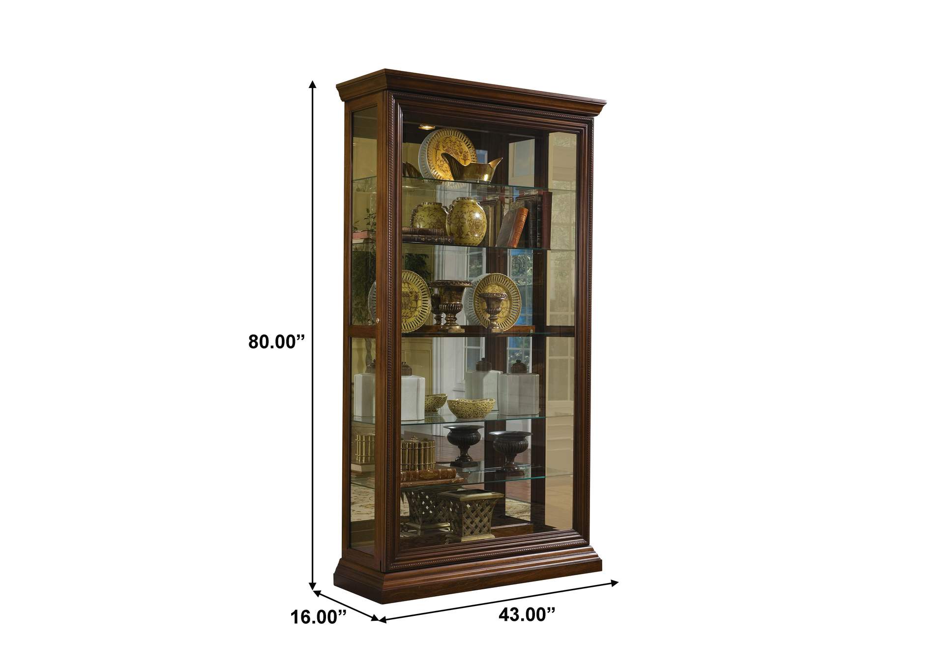 Edwardian 5 Shelf Sliding Door Curio Cabinet in Oak Brown,Pulaski Furniture