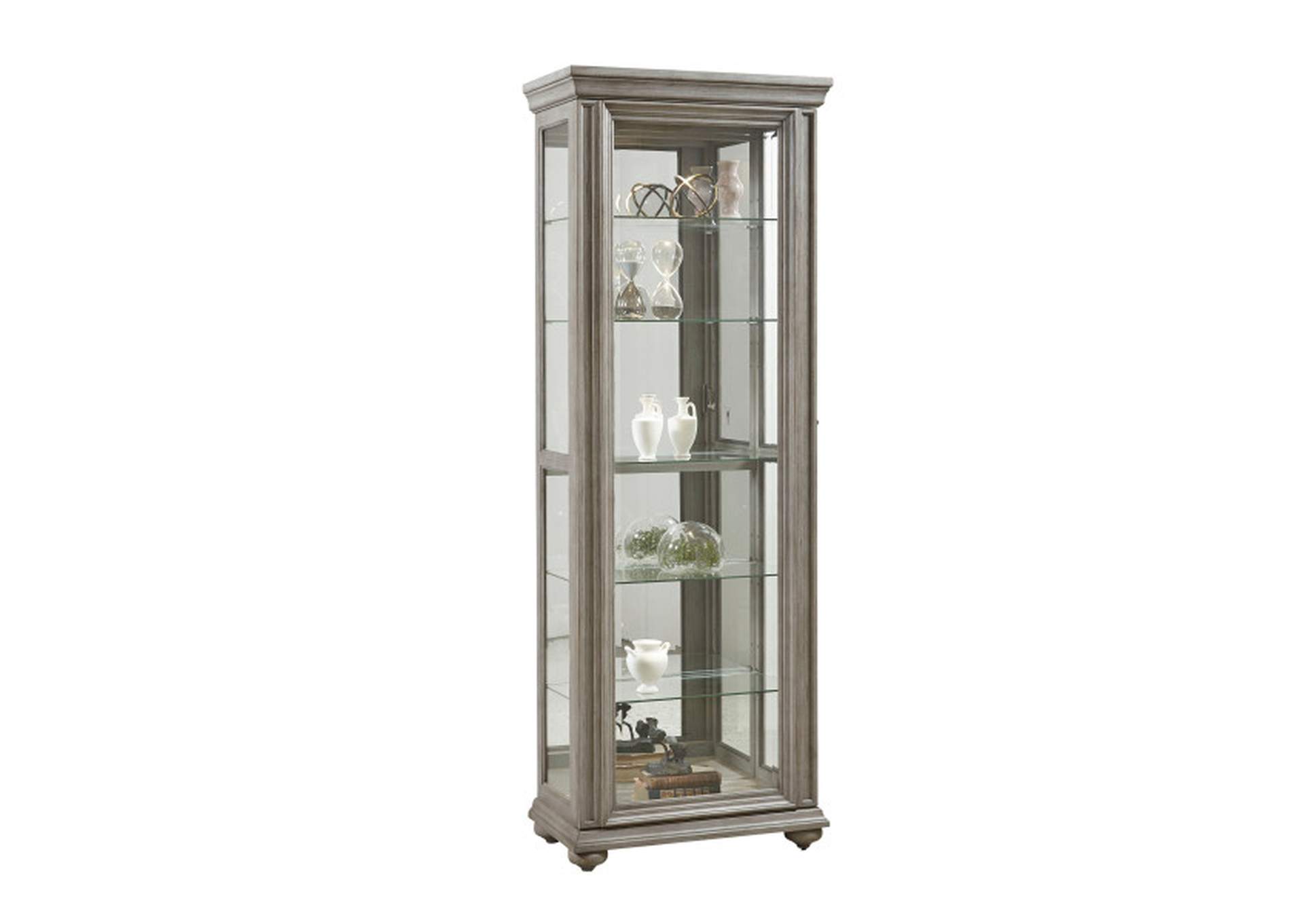 Sliding Framed 5 Shelf Curio Cabinet in Grey,Pulaski Furniture