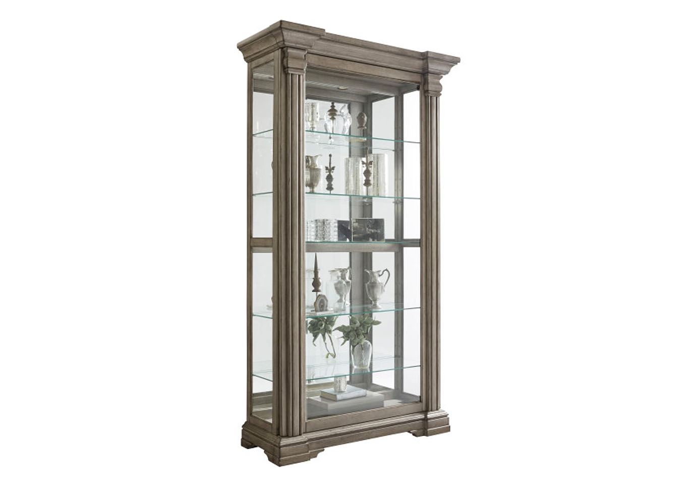 Sliding Front Display Cabinet With Gray Wash Finish,Pulaski Furniture