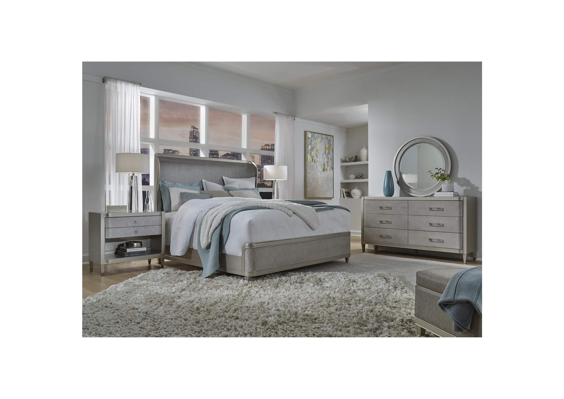 Zoey 6 Drawer Dresser with Round Beveled Mirror,Pulaski Furniture