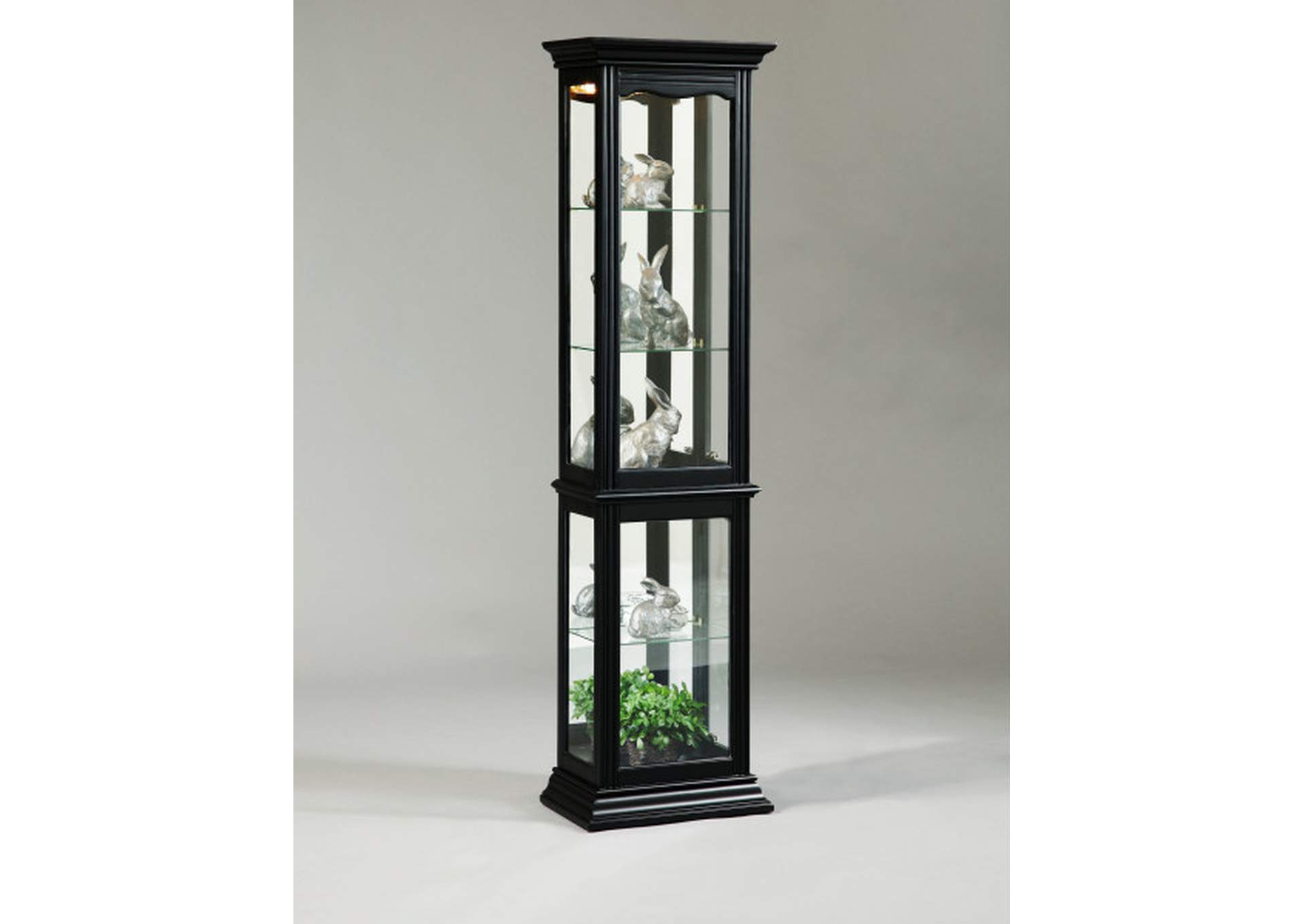 Tall 4 Shelf Mirror Backed Curio Cabinet in Onyx Black,Pulaski Furniture