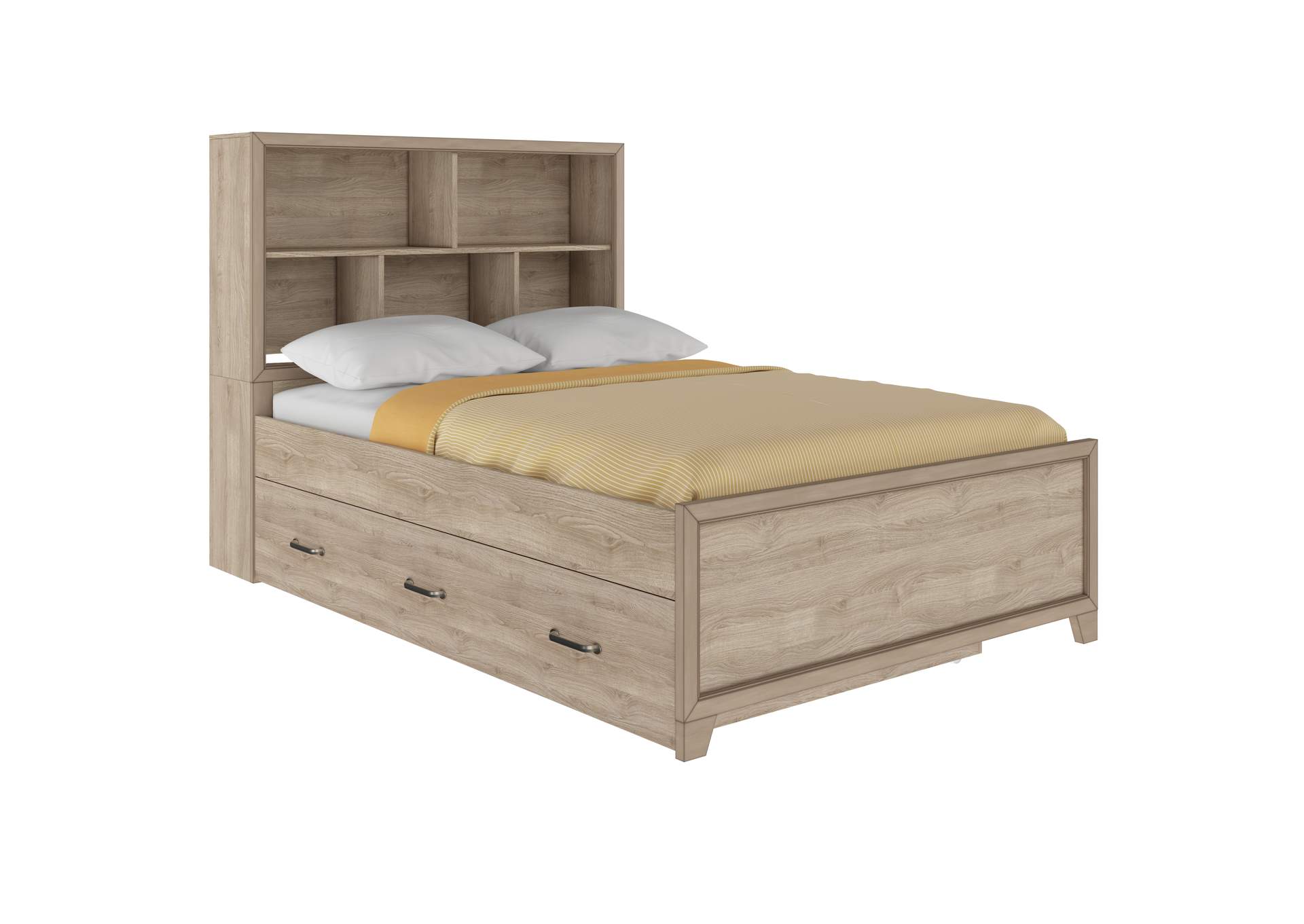 Kids Full Bed with Bookcase Headboard in River Birch Brown,Pulaski Furniture