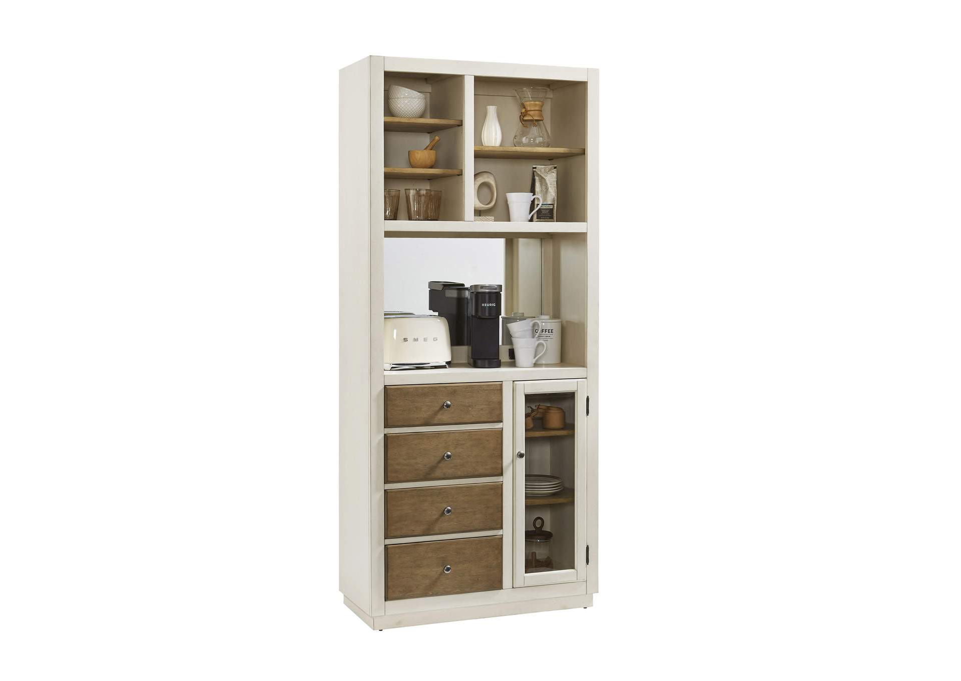 Four Drawer Coffee Bar with Shelves and Power Outlets,Pulaski Furniture