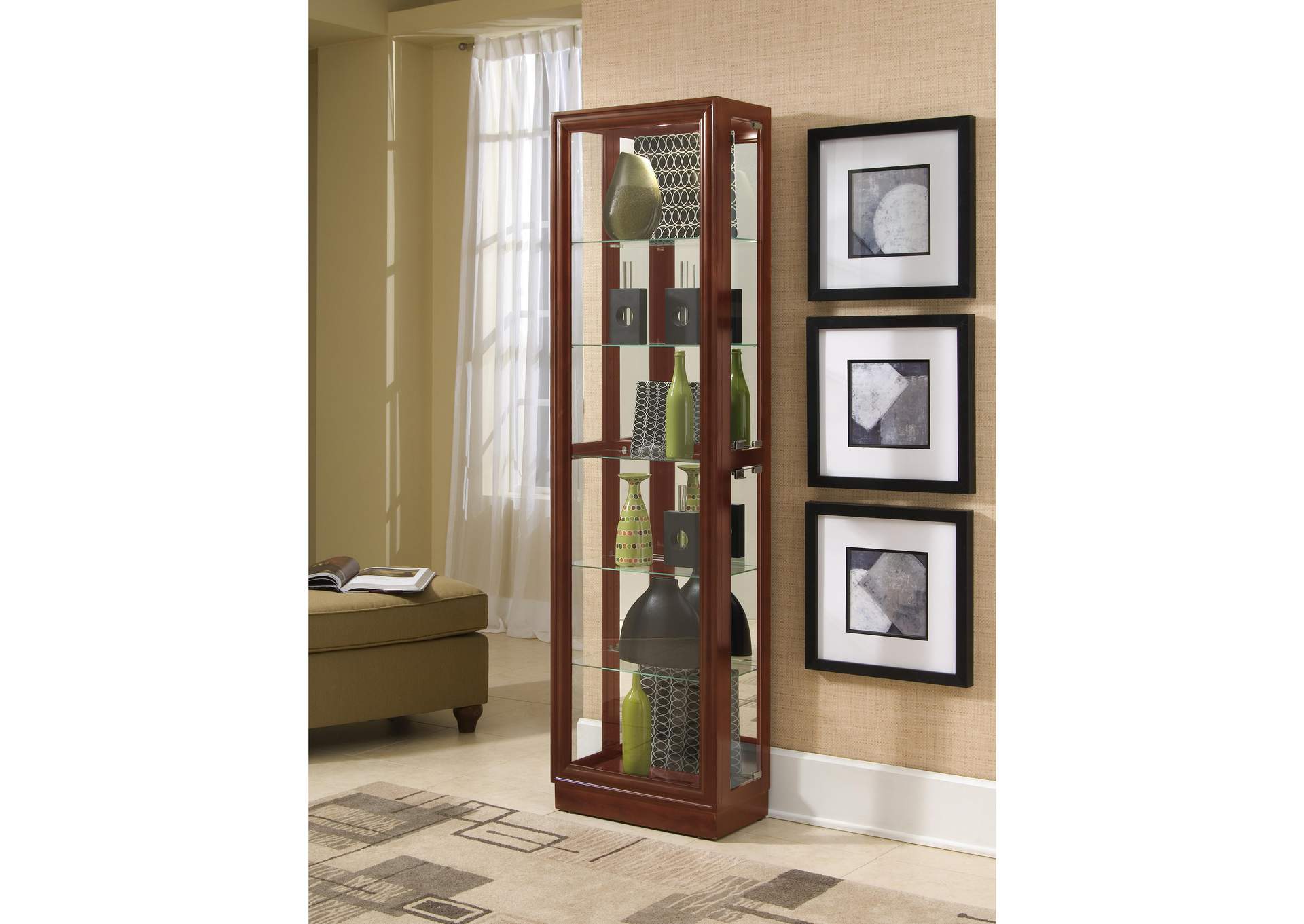 Tall Traditional 5 Shelf Curio Cabinet in Cherry Brown,Pulaski Furniture