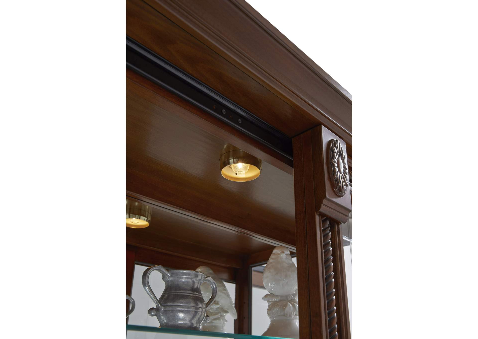 Lighted Sliding Door 5 Shelf Curio Cabinet in Cherry Brown,Pulaski Furniture