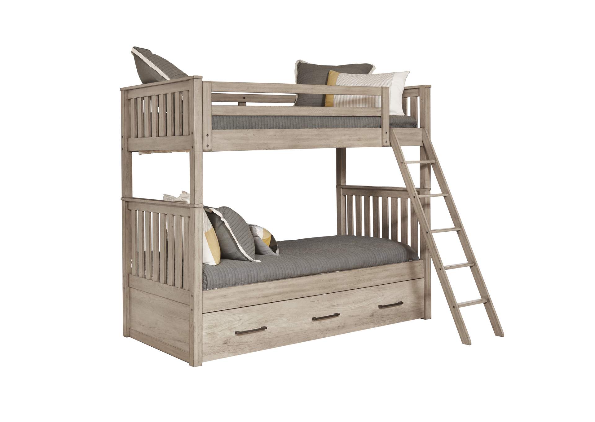 Kids Twin Bunk Bed with Trundle in River Birch Brown,Pulaski Furniture