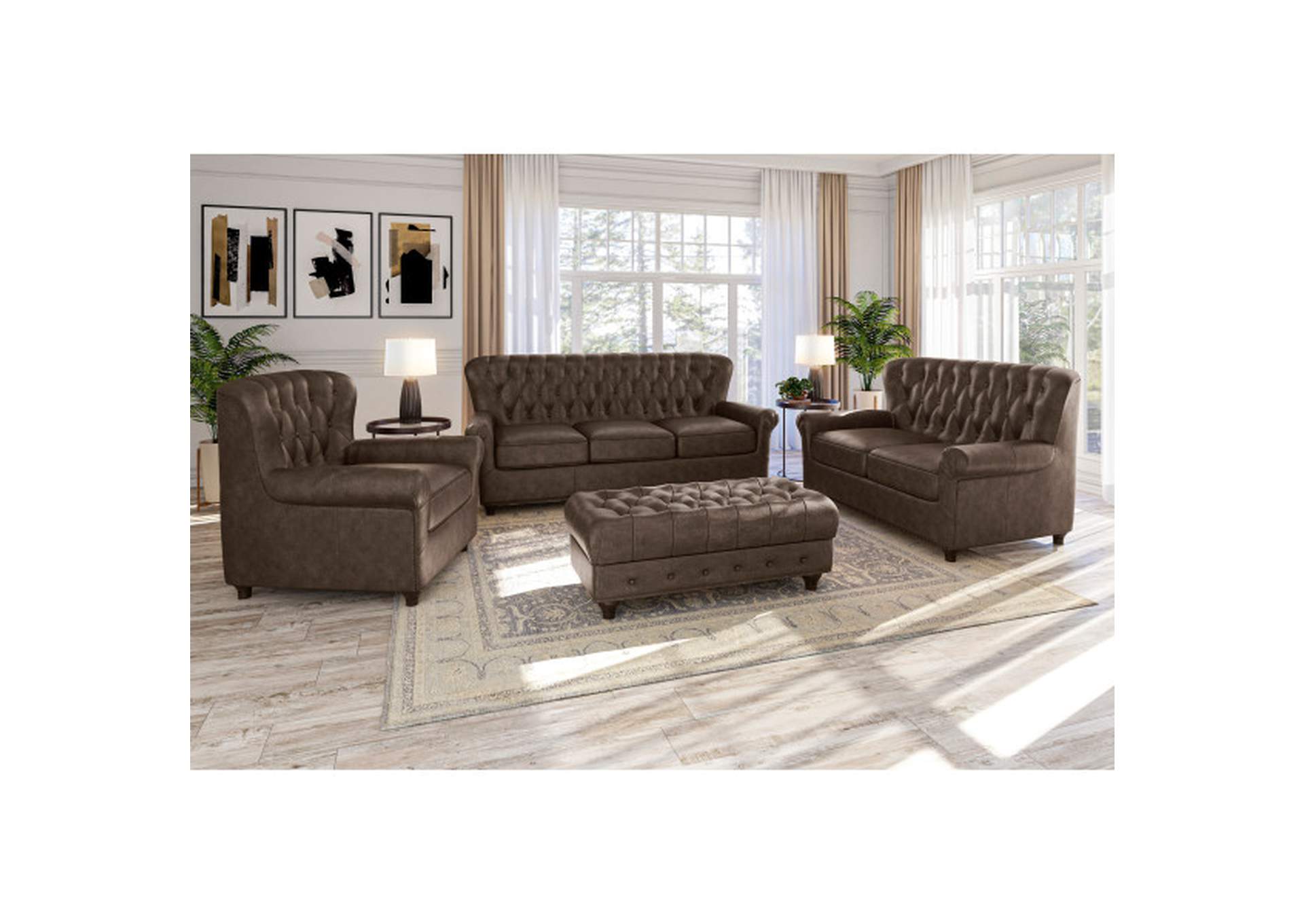 Charlie Leather Cocktail Ottoman in Heritage Brown,Pulaski Furniture