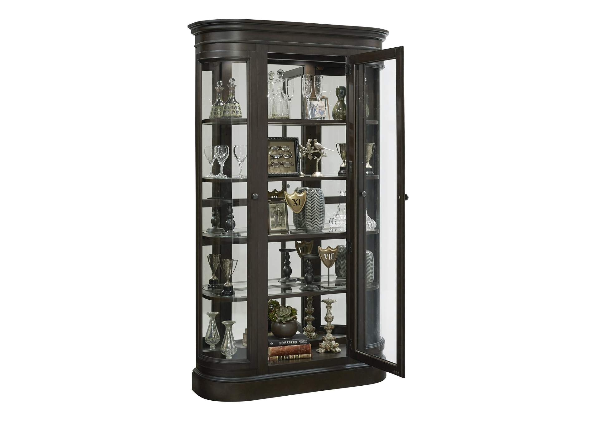 Curved End Display Curio Cabinet with Door in Espresso,Pulaski Furniture