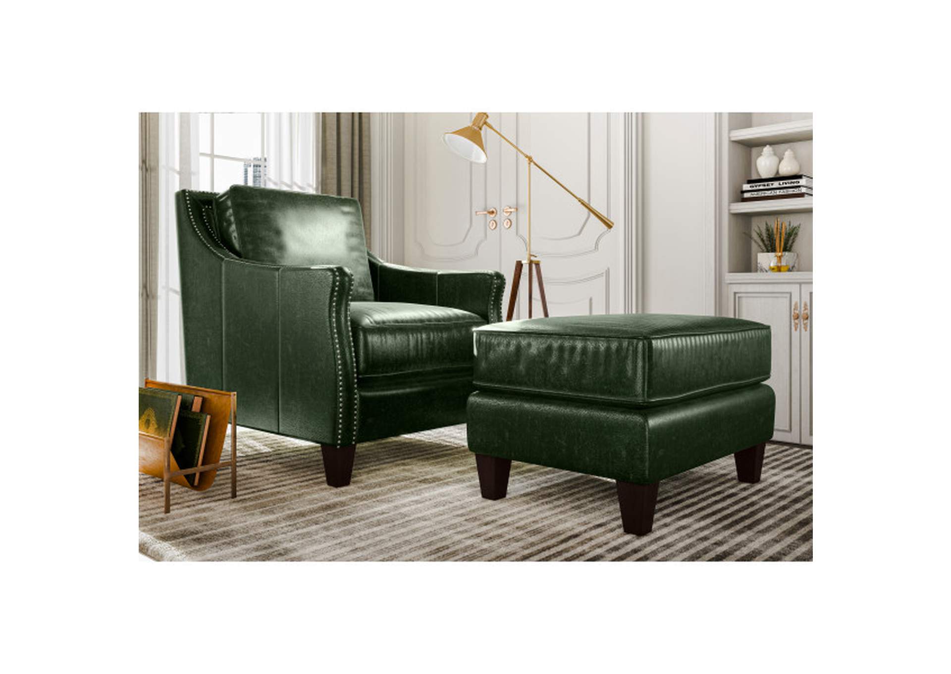 Miles Leather Accent Ottoman in Fescue Green,Pulaski Furniture