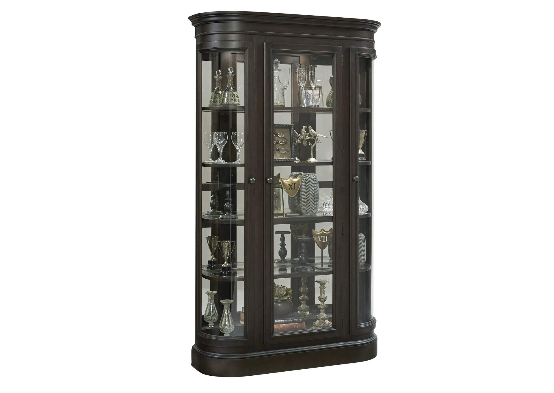 Curved End Display Curio Cabinet with Door in Espresso,Pulaski Furniture