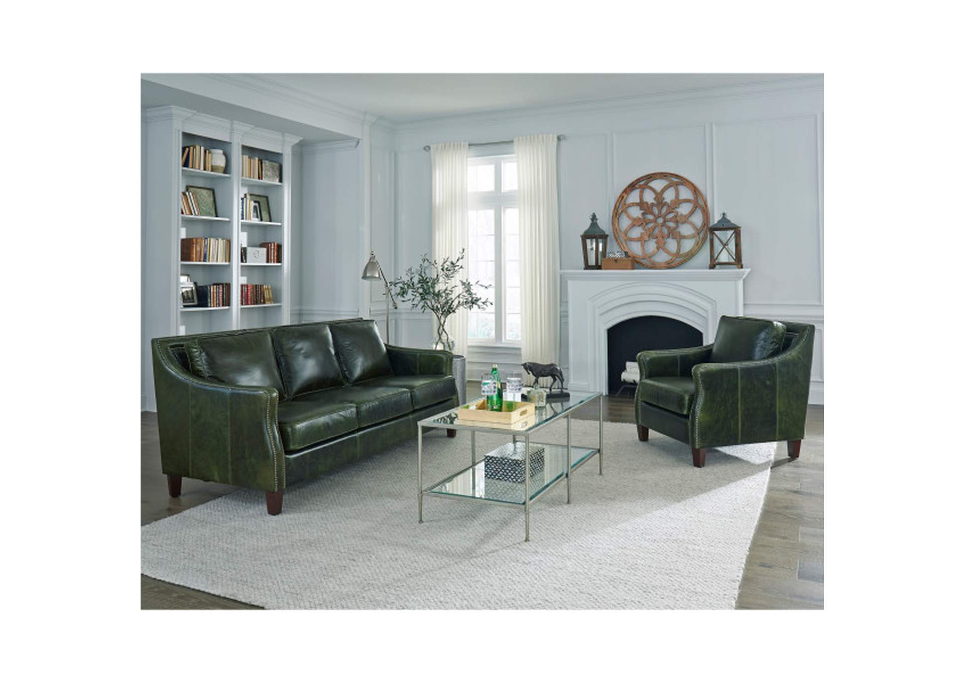 Miles Leather Loveseat in Fescue Green,Pulaski Furniture