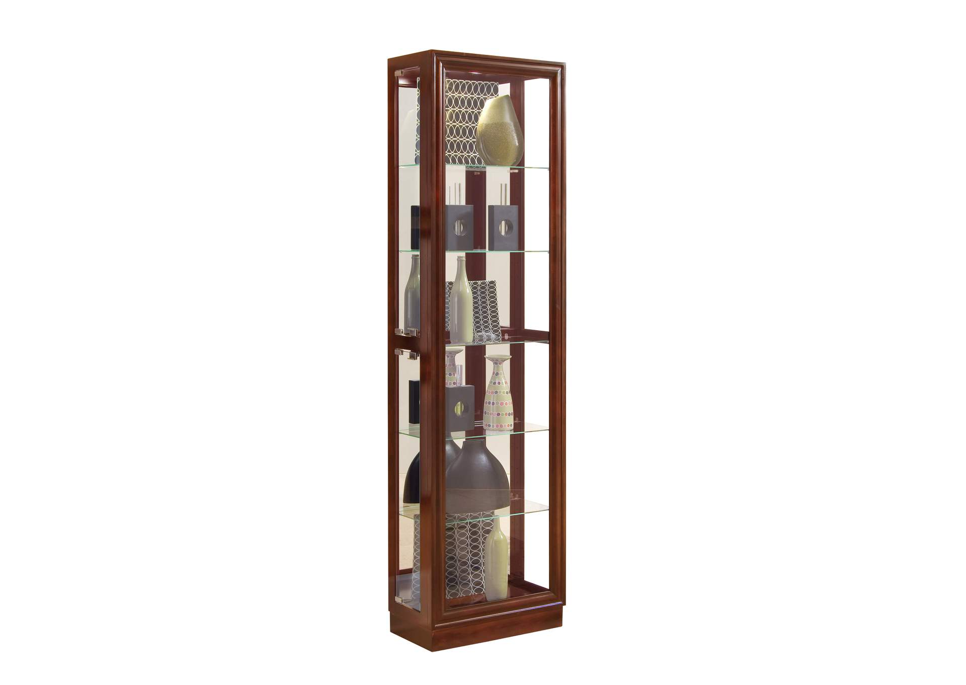 Tall Traditional 5 Shelf Curio Cabinet in Cherry Brown,Pulaski Furniture