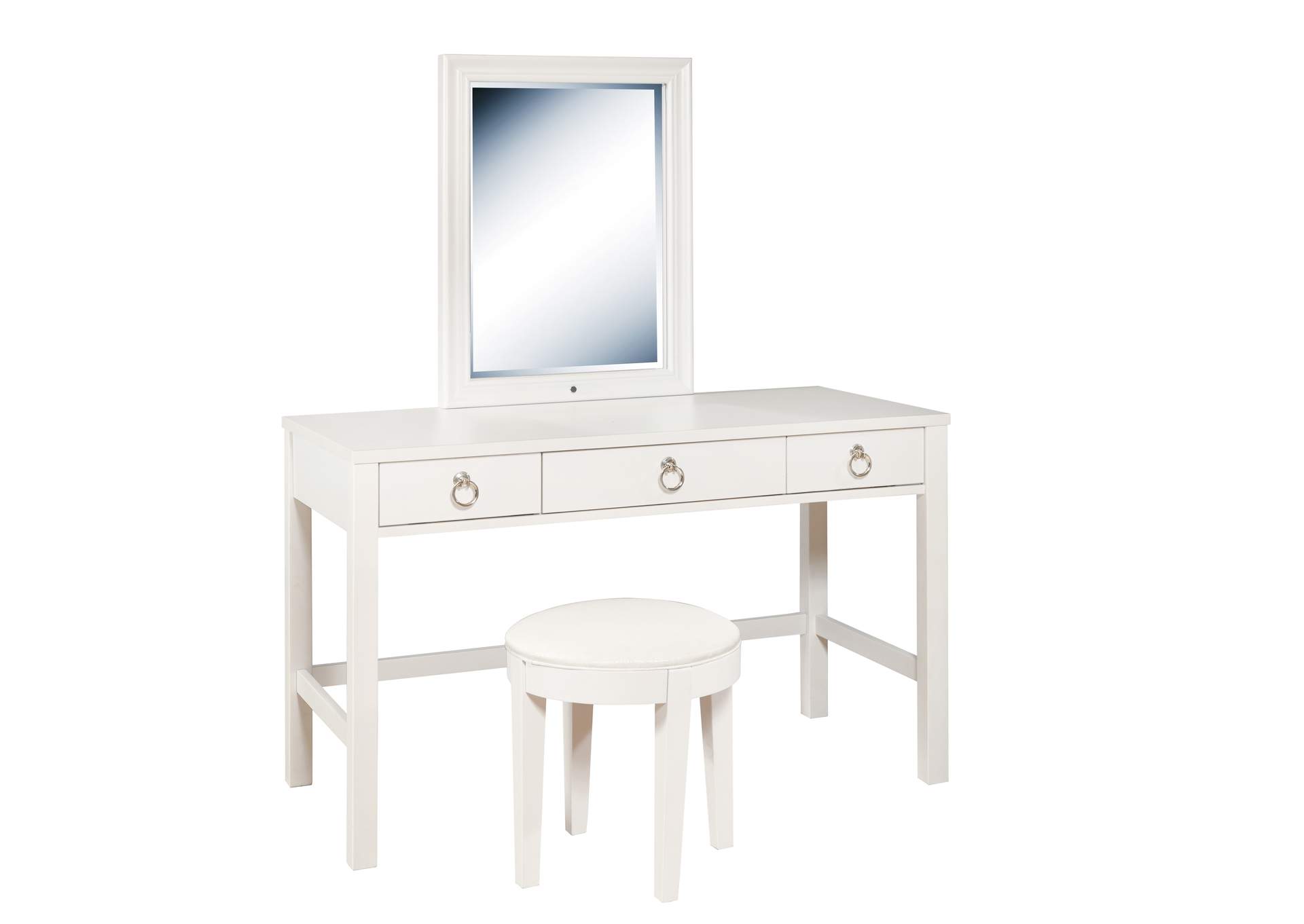 Kids Three Drawer Vanity Desk and Upholstered Stool Set,Pulaski Furniture